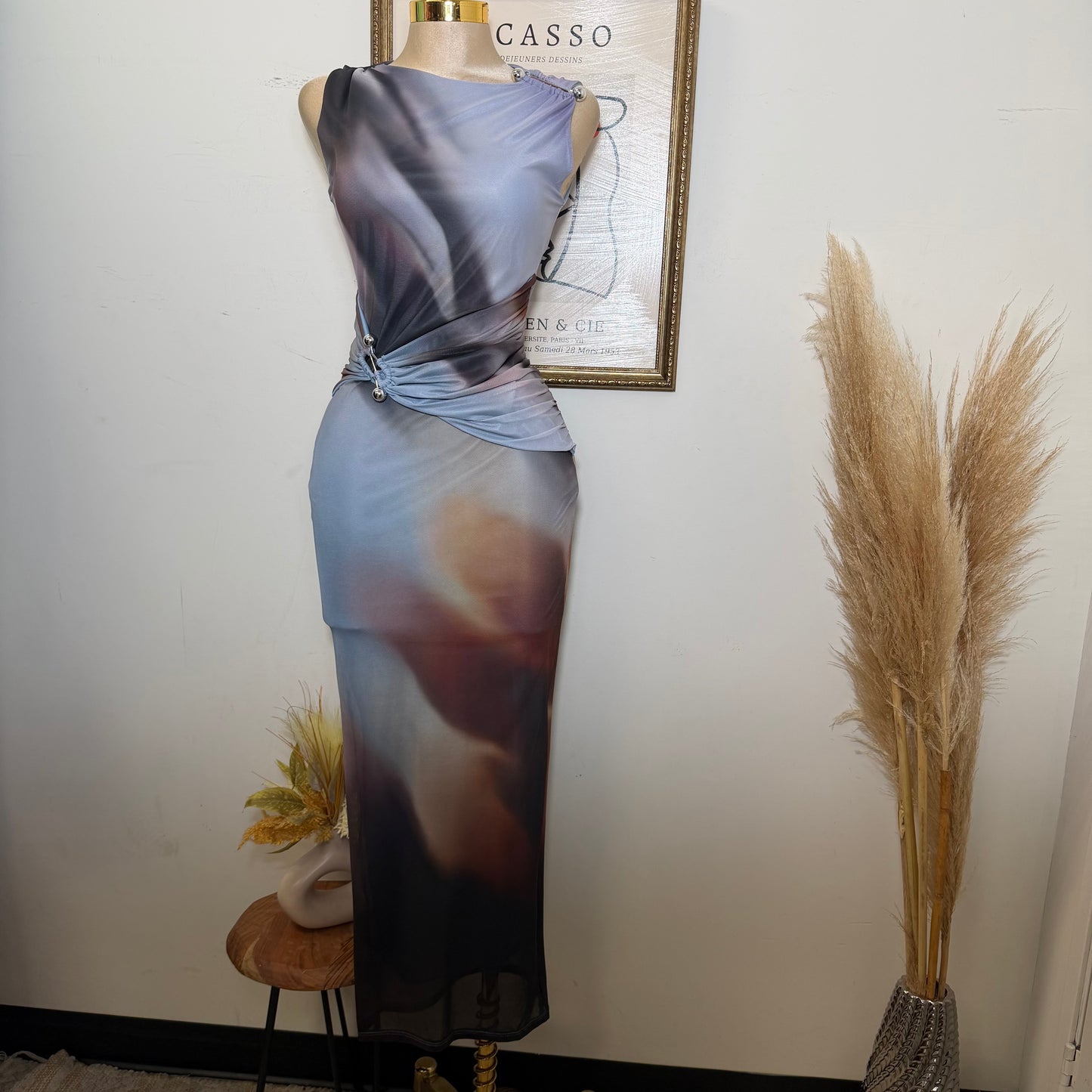 Short Sleeve Mesh Dress-Blue