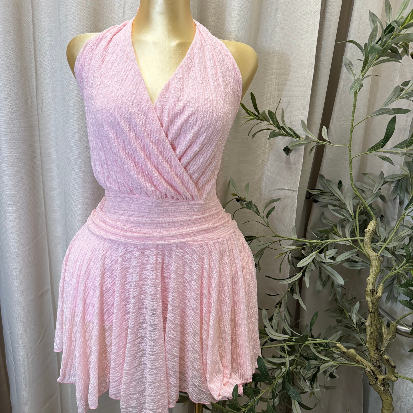PL-Halter Lace Dress-Light Pink