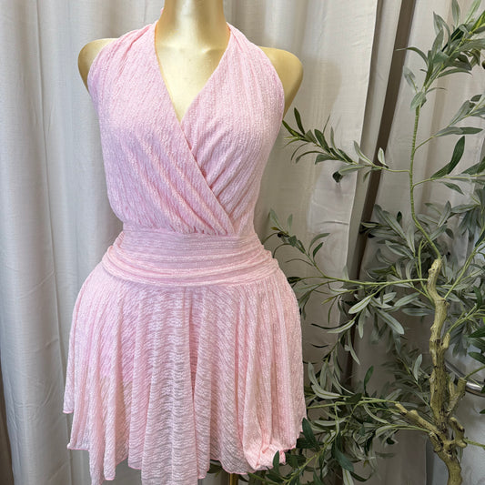 PL-Halter Lace Dress-Light Pink