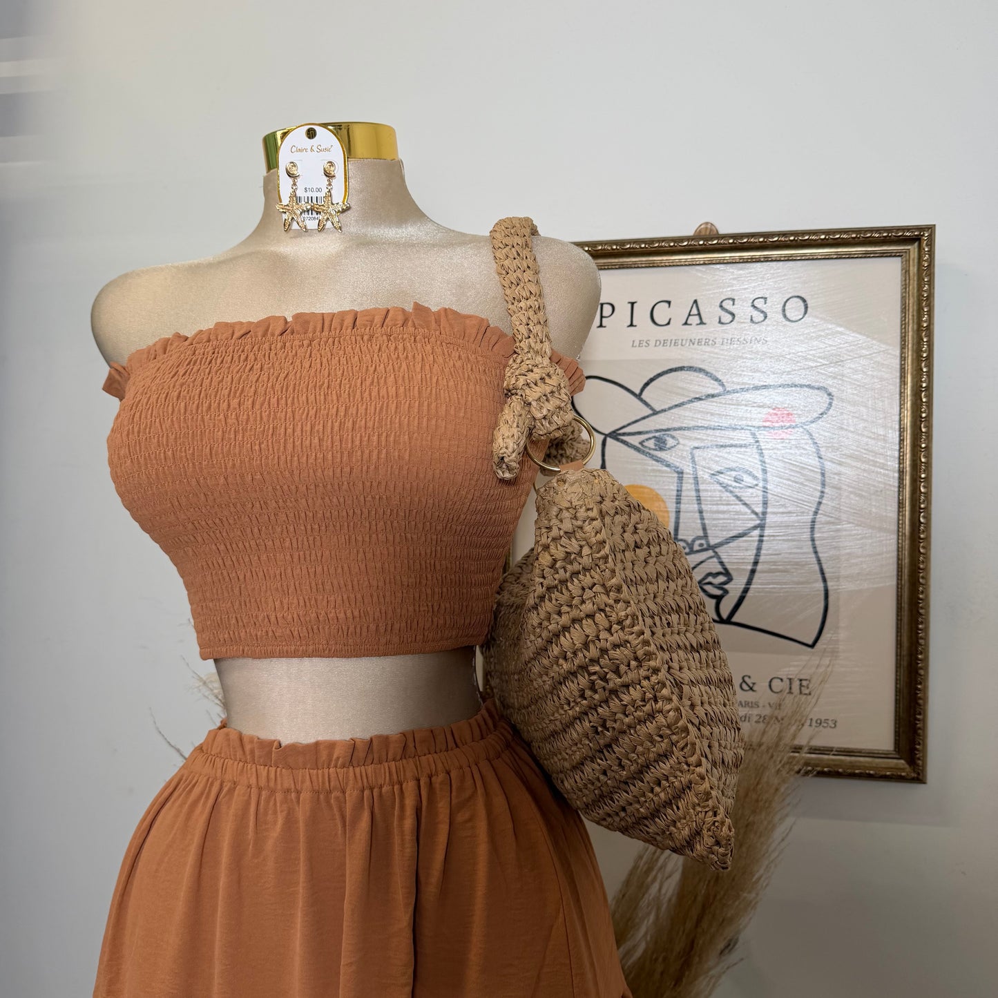 Smocking Tube Top and Ruffles Hem Maxi-