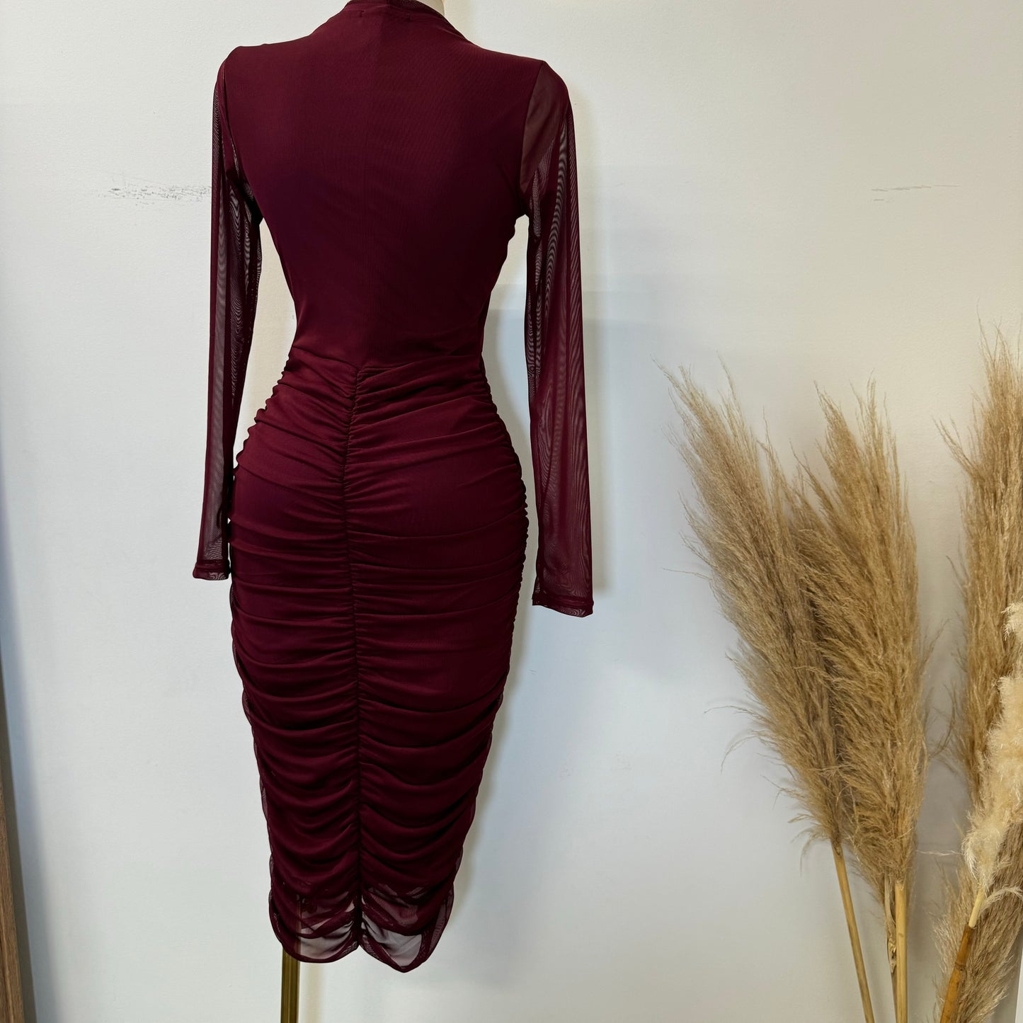 Cherry Mesh Dress-Burgundy