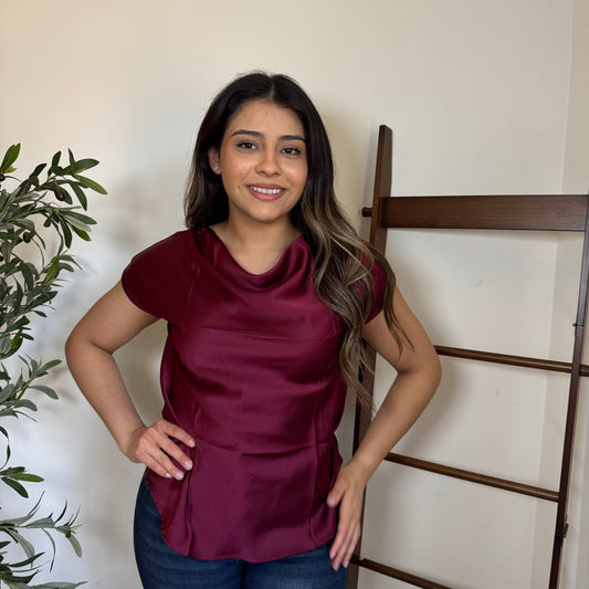 Satin Top-Burgundy