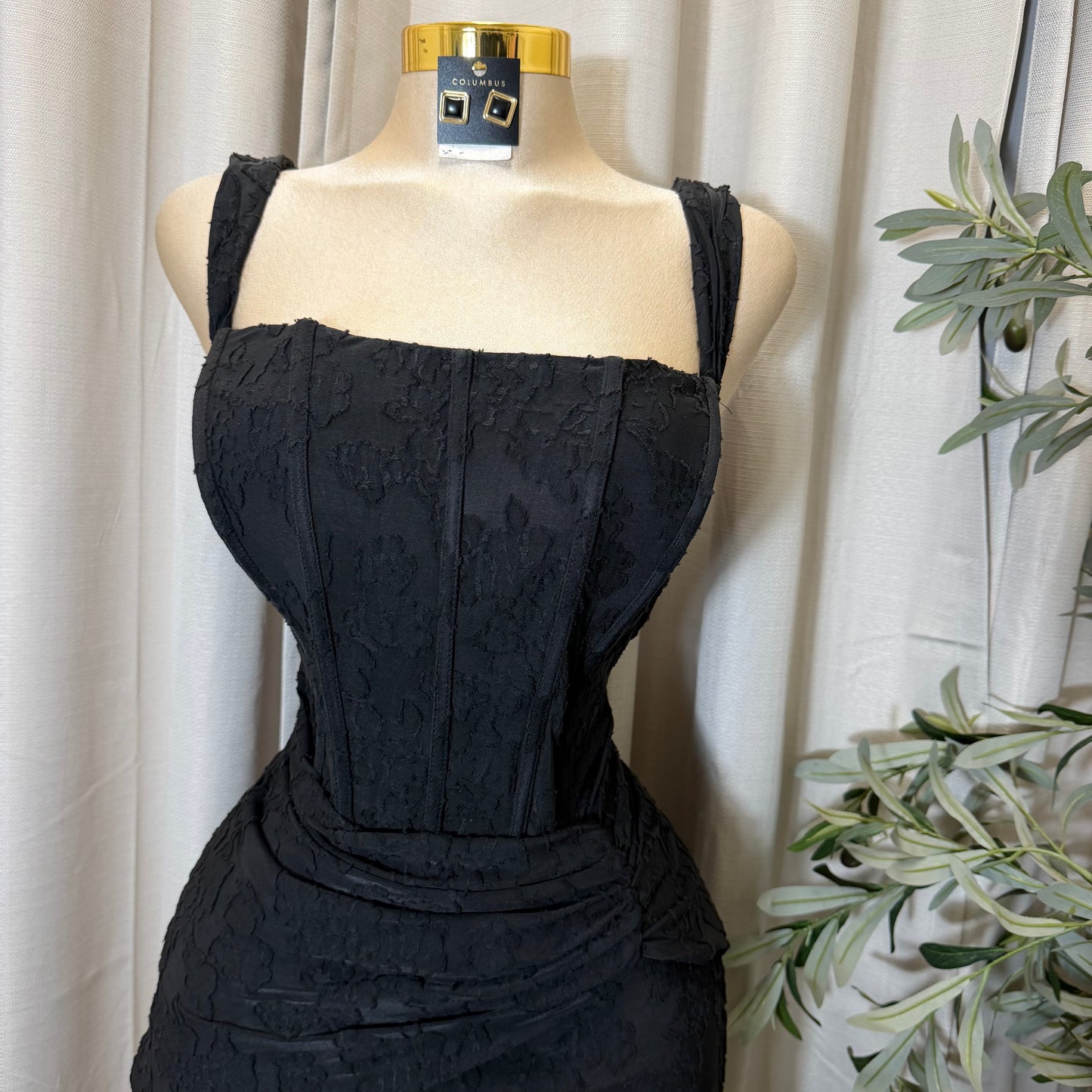 PL-Floral Jacquard Midi Dress-black