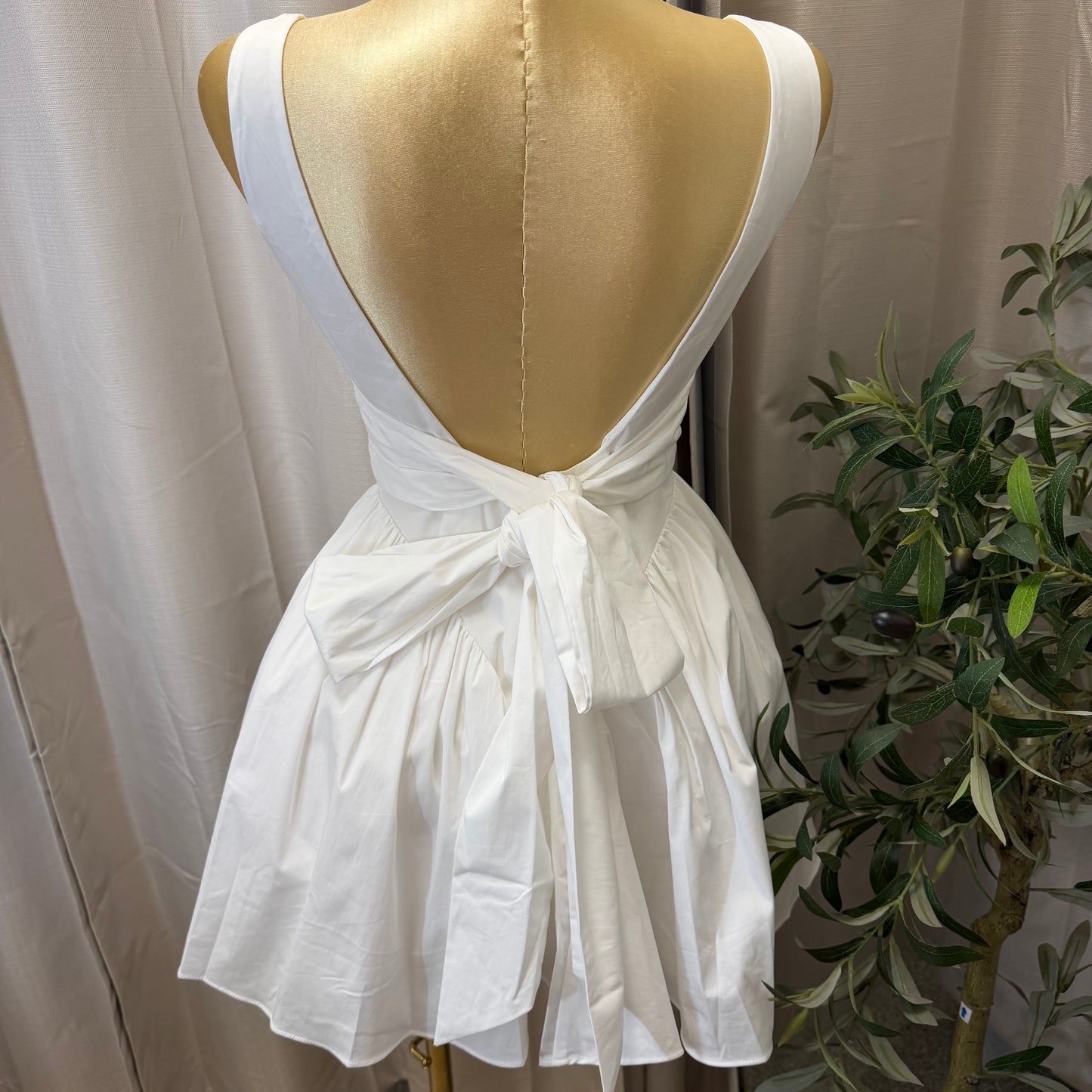 Poplin Back Ribbon Mini Dress-White