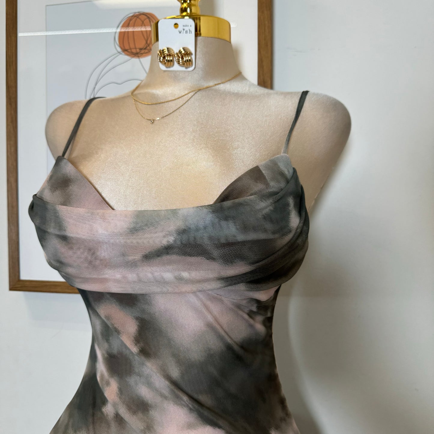 Mixie Mesh Open Slit Dress-Olive