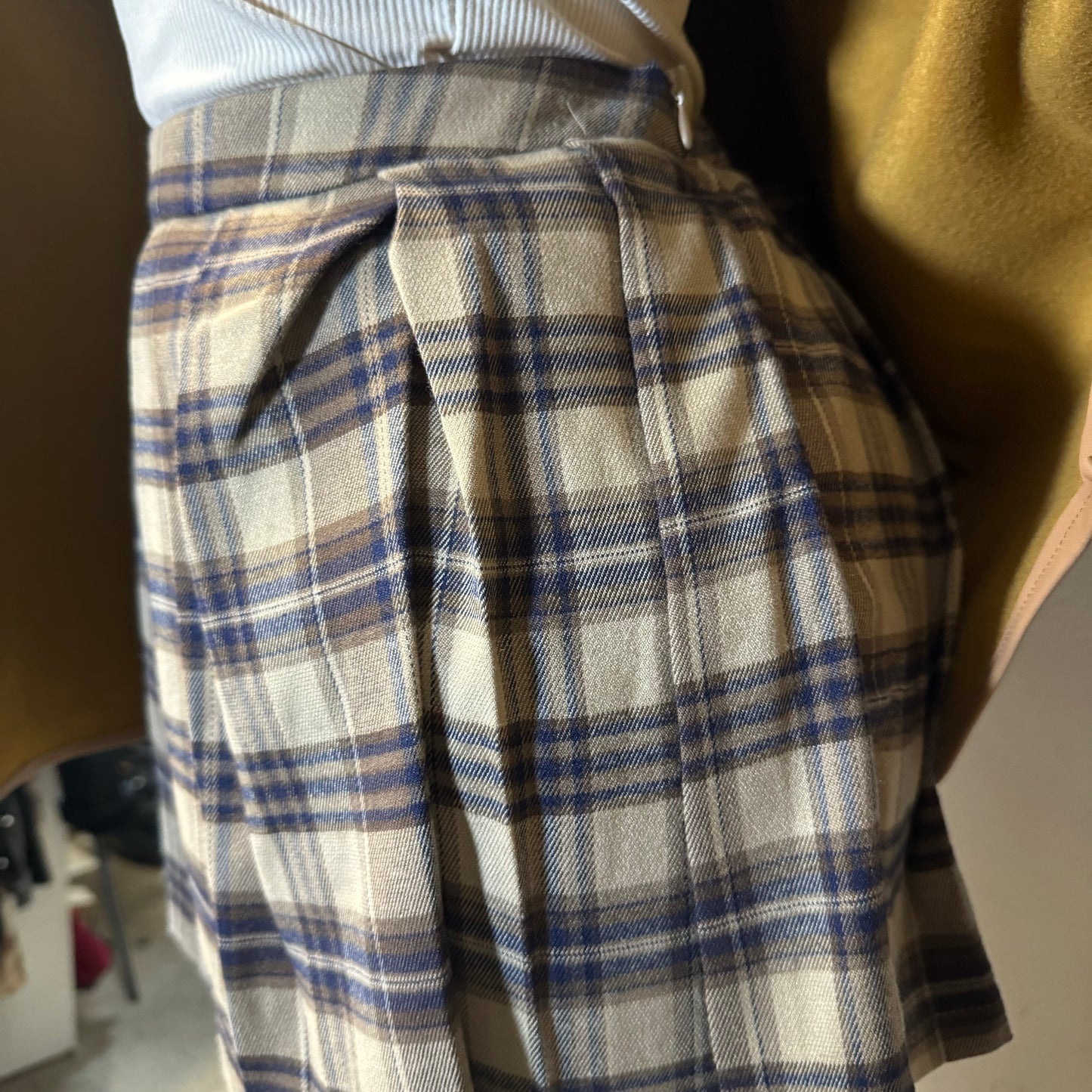 Plaid Pleated Skirt-Navy