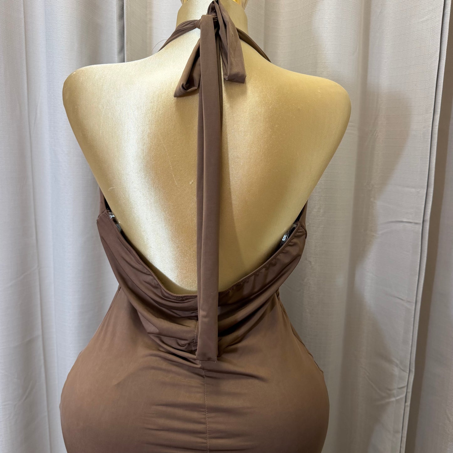 PL-Halter Midi Dress-Brown
