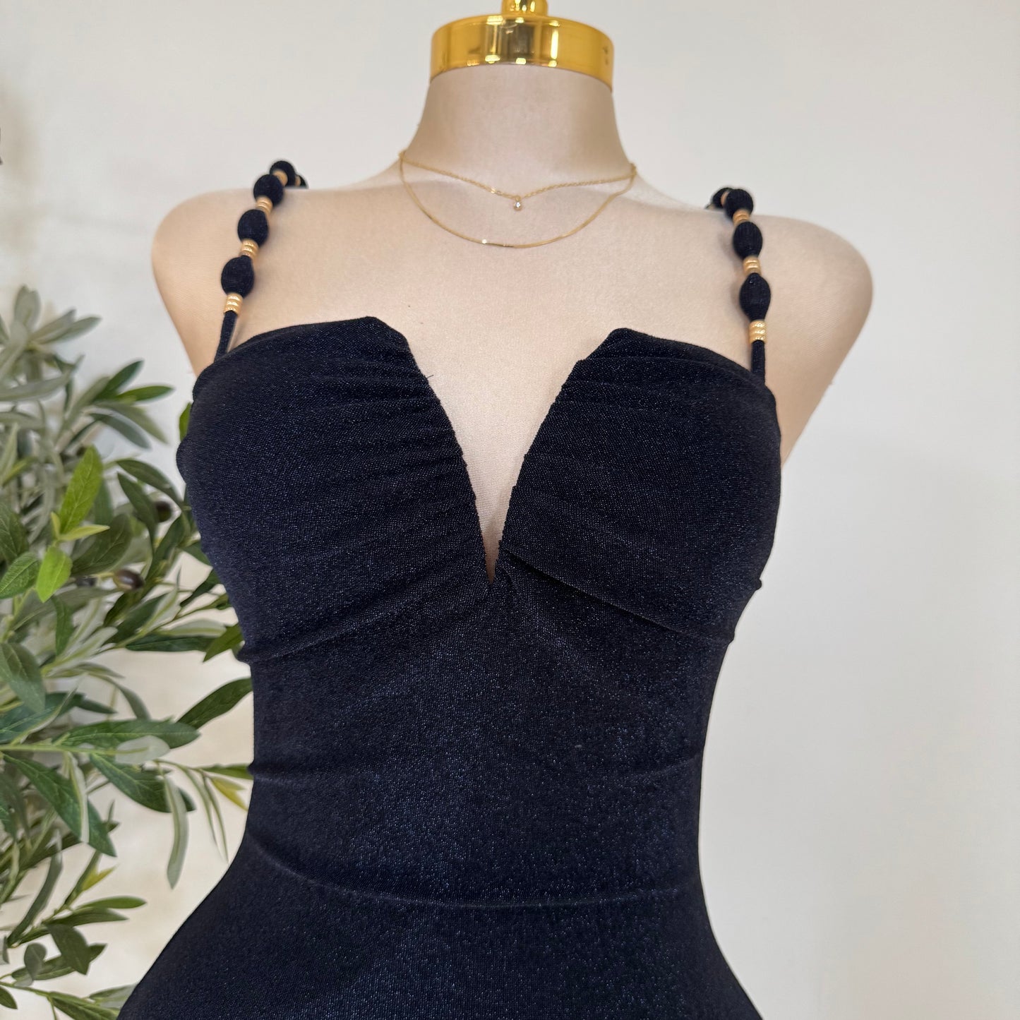 METALLIC LUREX KNIT MIDI DRESS-Navy