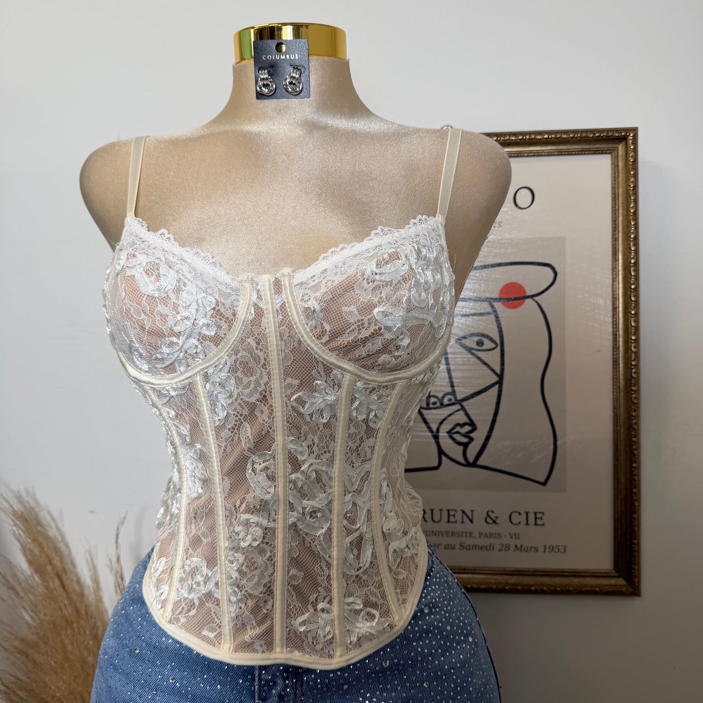 Lace Flower Wire Bra Corset-White