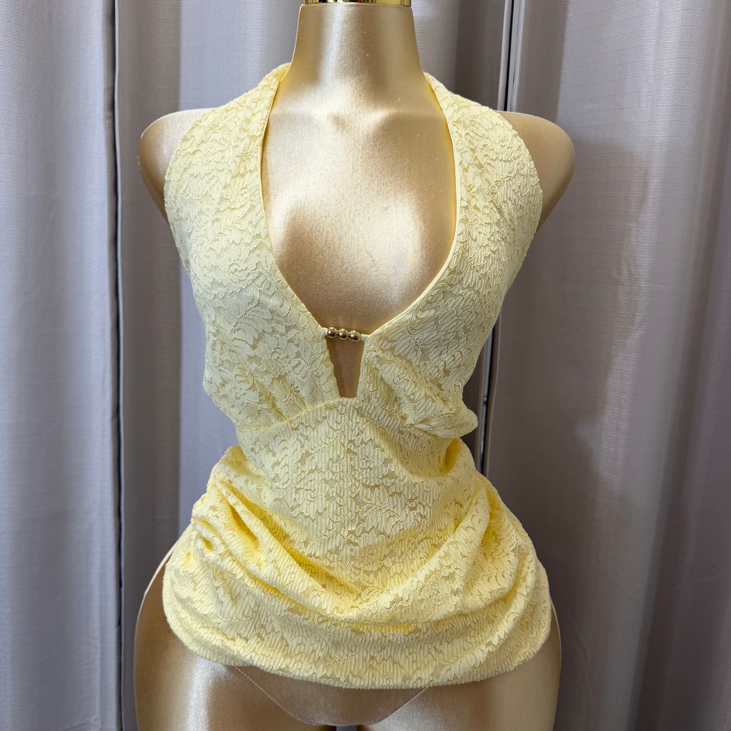 PL-Halter Lace Top-Butter Yellow