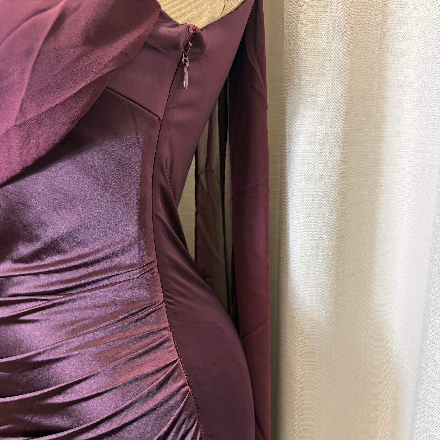 Pearl Satin with Chiffon Sash one Shoulder Dress-Plum