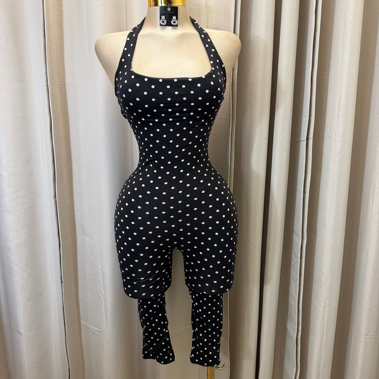 Halter Polka dot Jumpsuit with headband-white/black