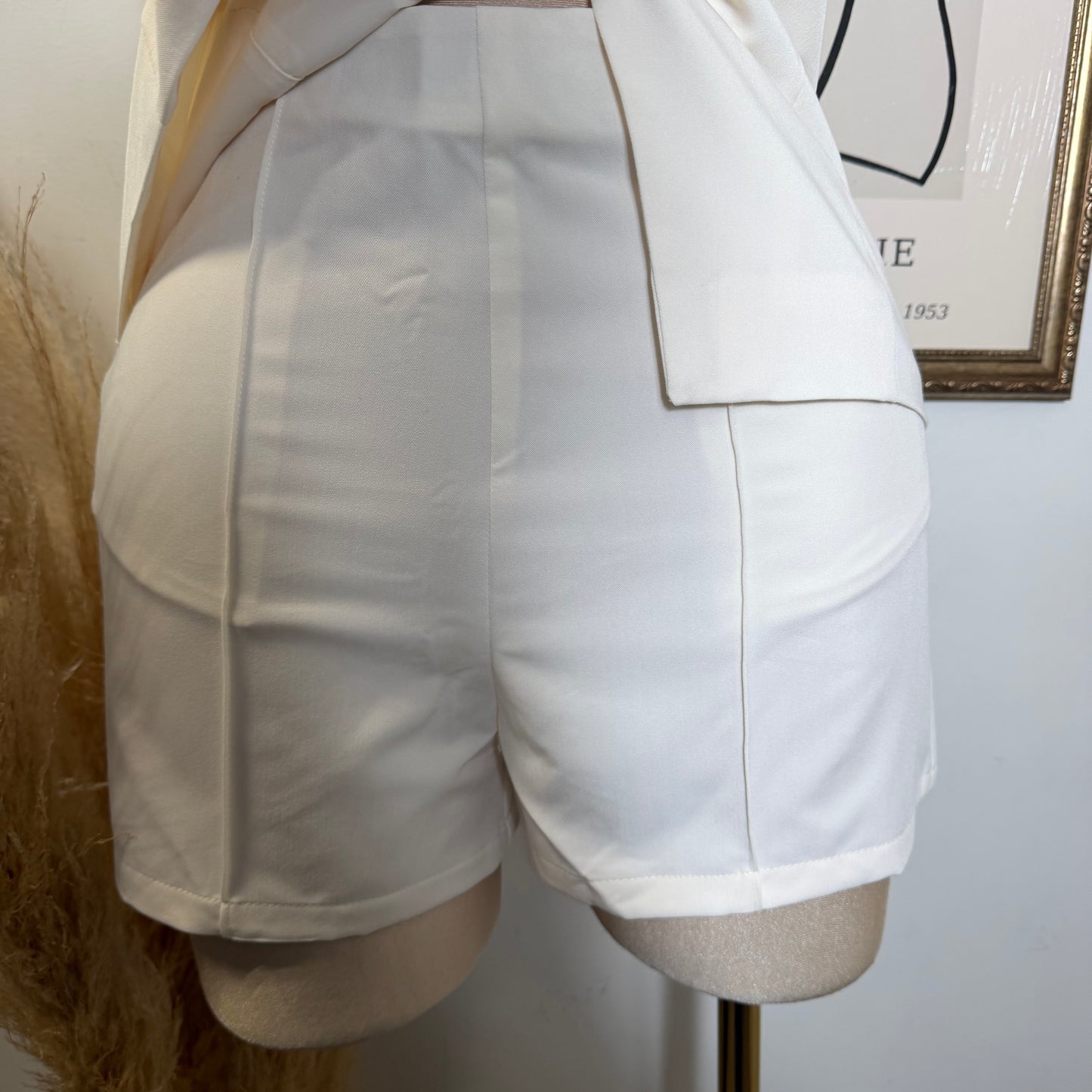 Strapless Gold Button Top Short Set-Ivory