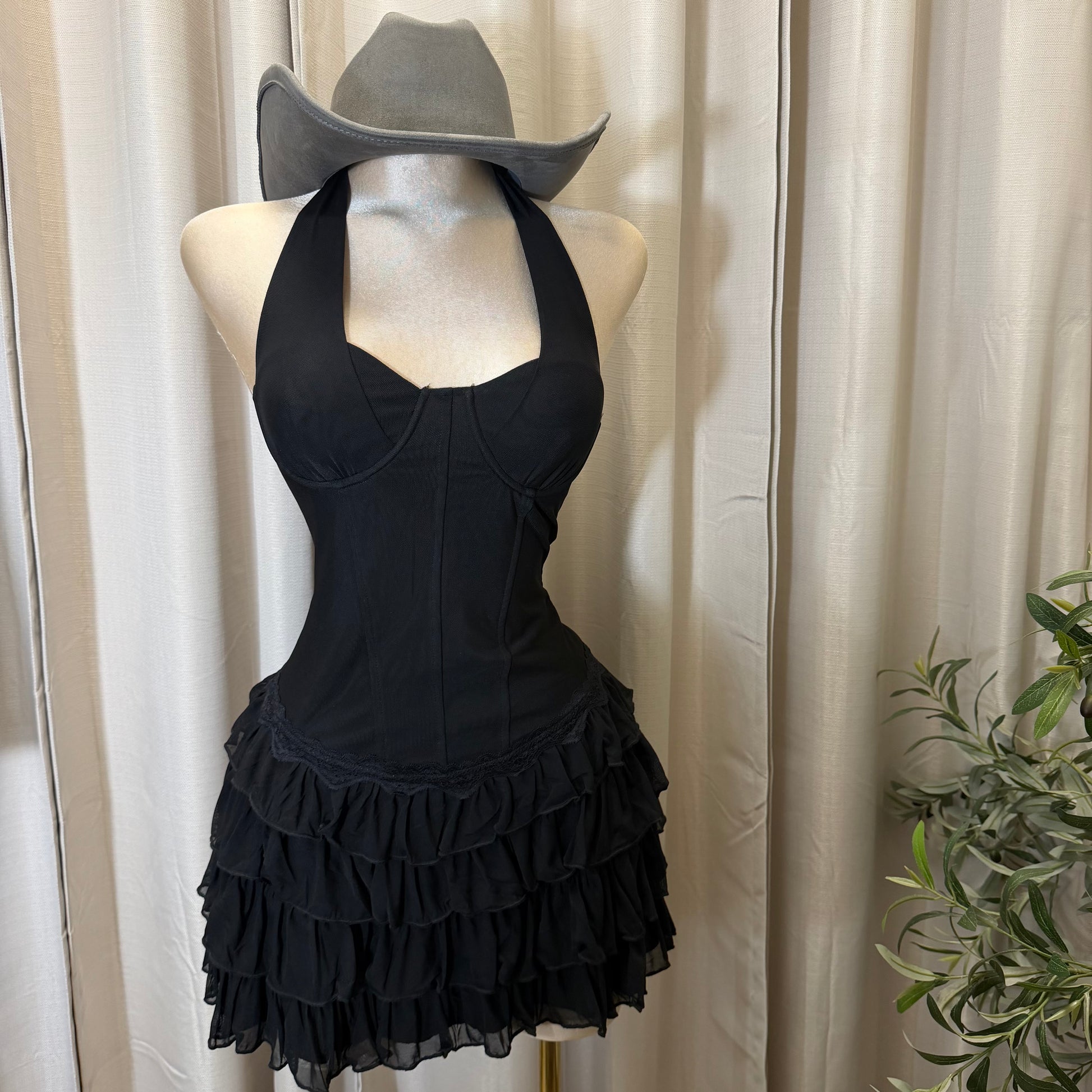 Halter Neck Mini Corset Dress with Layered skirt-Black – M & S FASHION