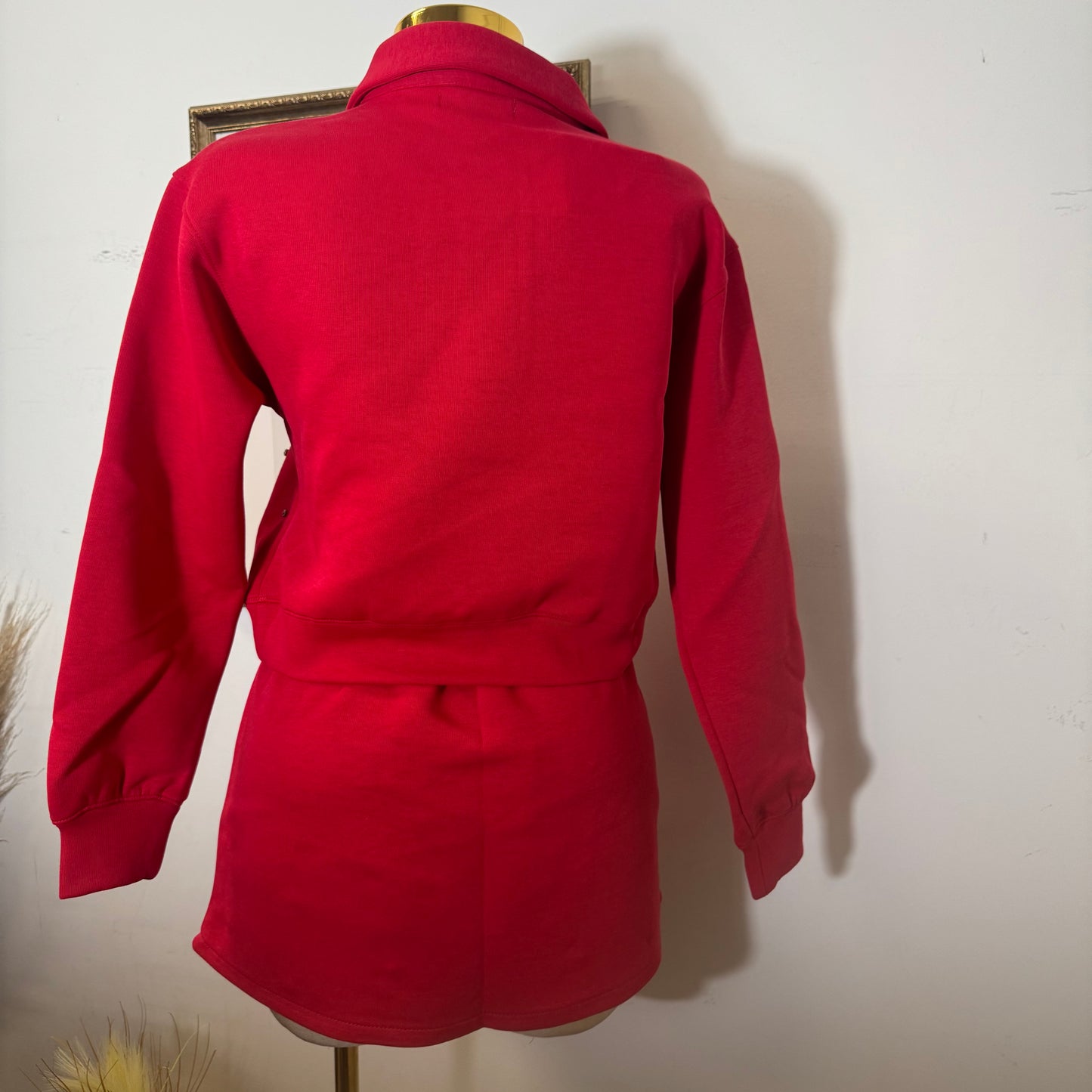 Long Sleeve Embellish scuba Polo Set-Red