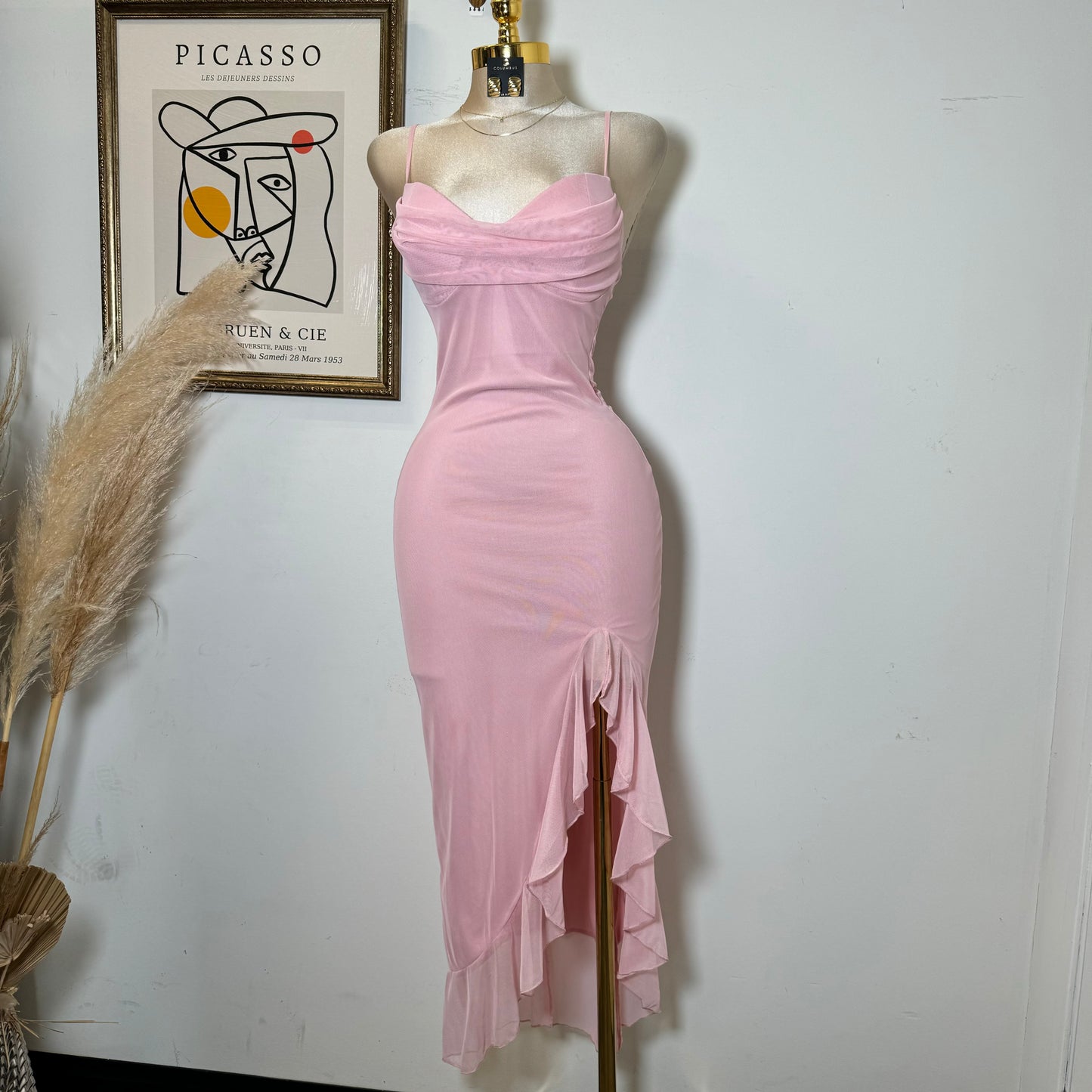 Karil Mesh Dress-Baby Pink
