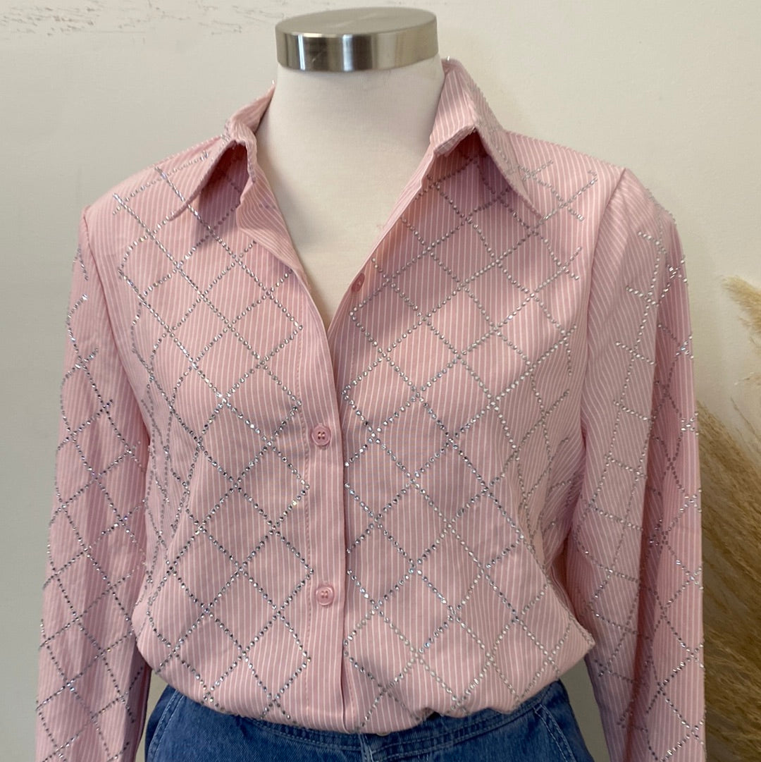 Mia Button Down Blouse-Pink