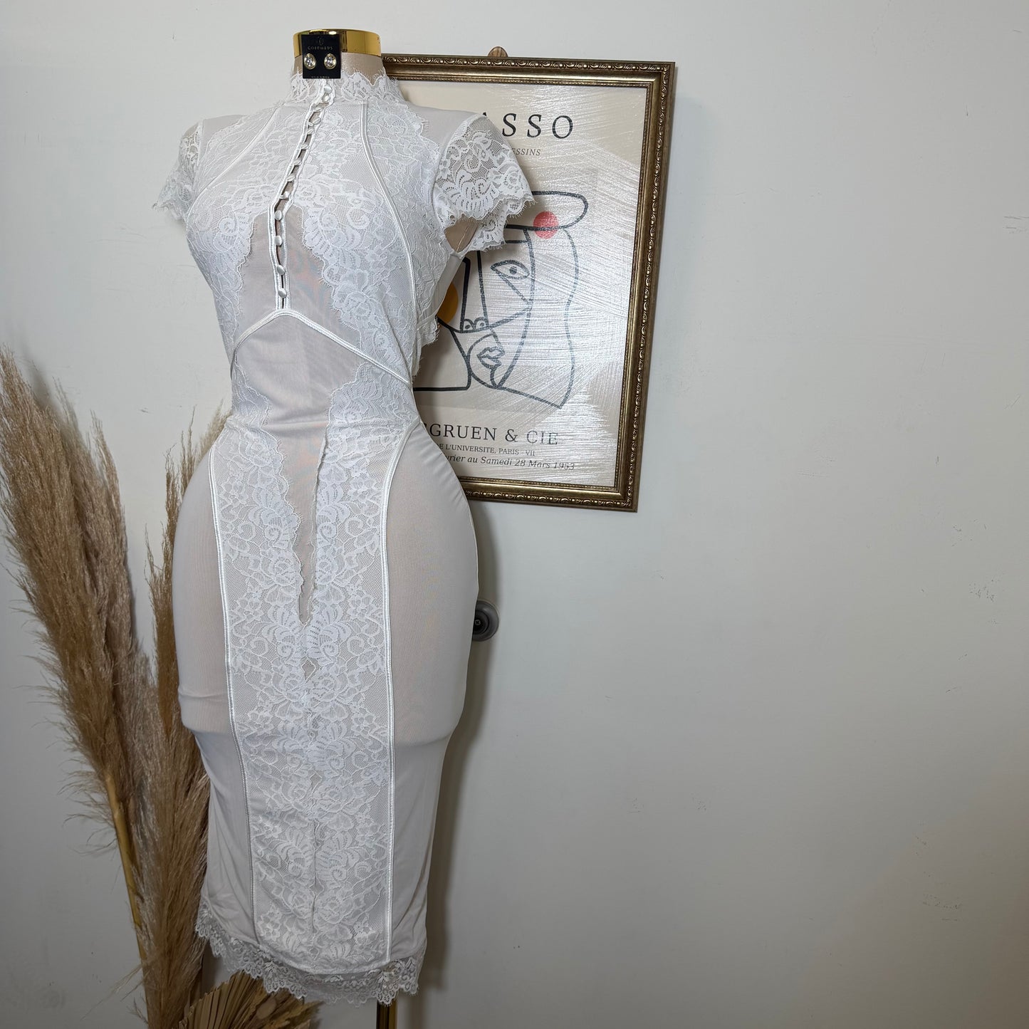 Lace Midi Dress-White