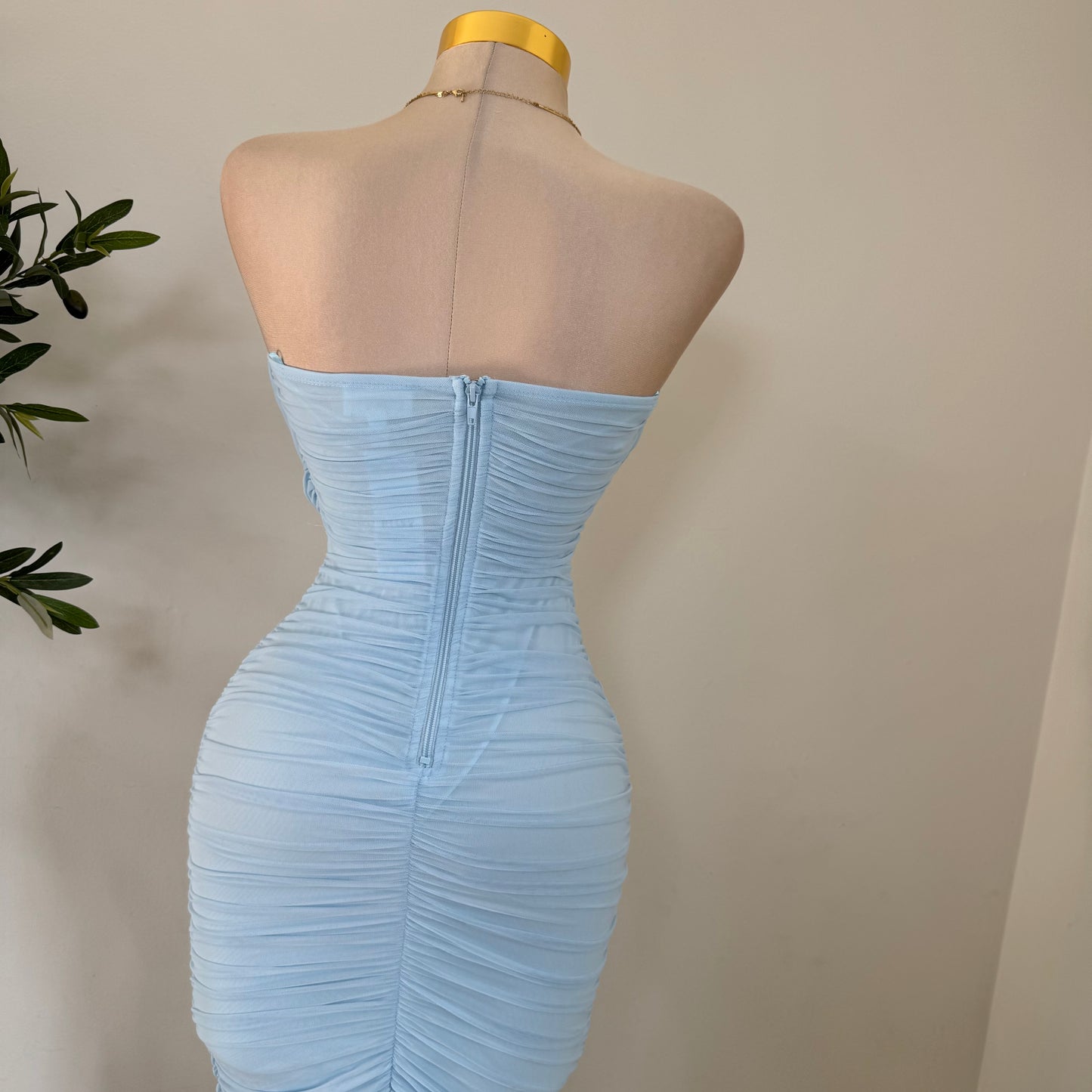 Mesh Off Shoulder Maxi Dress-Baby Blue