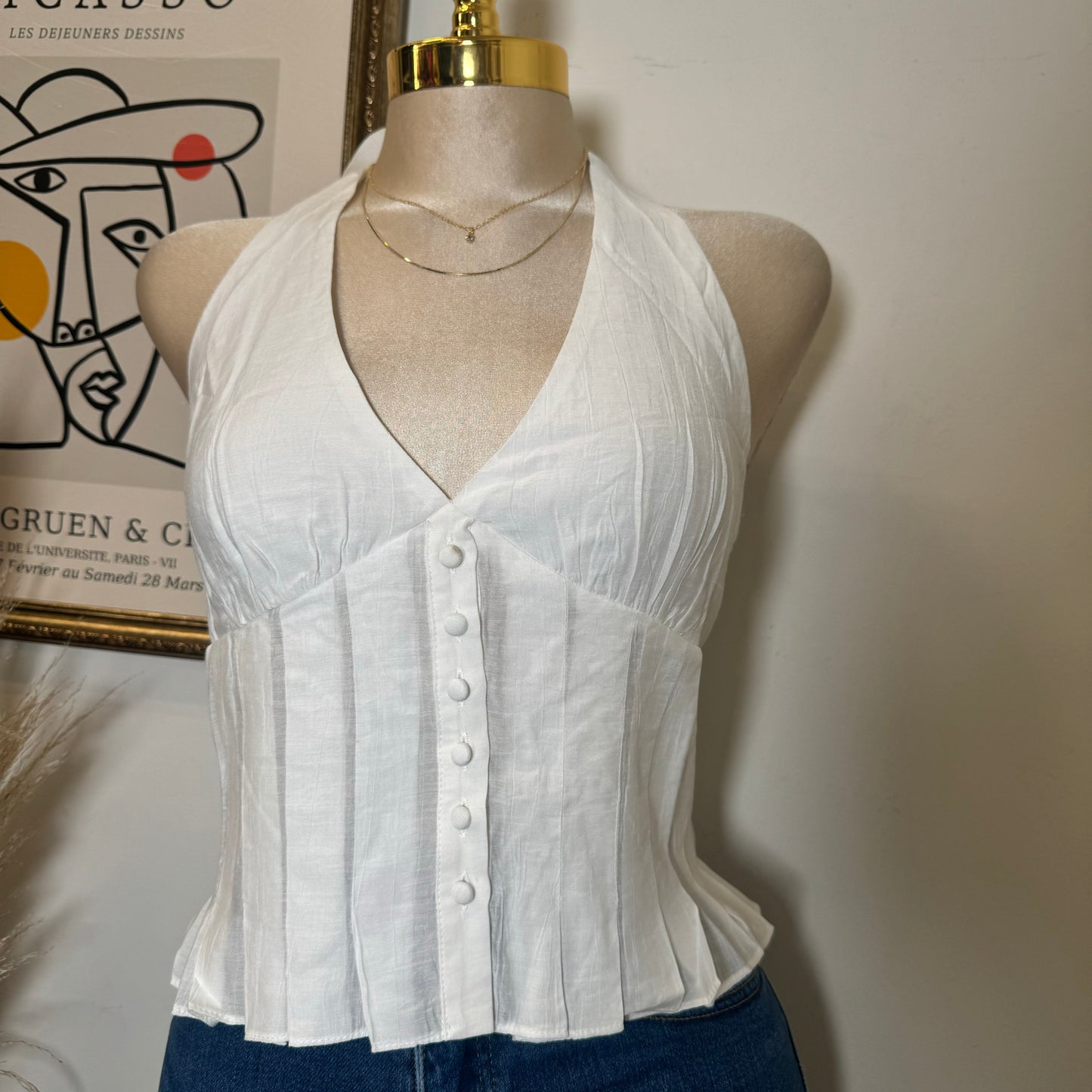 Halter button down Top-White