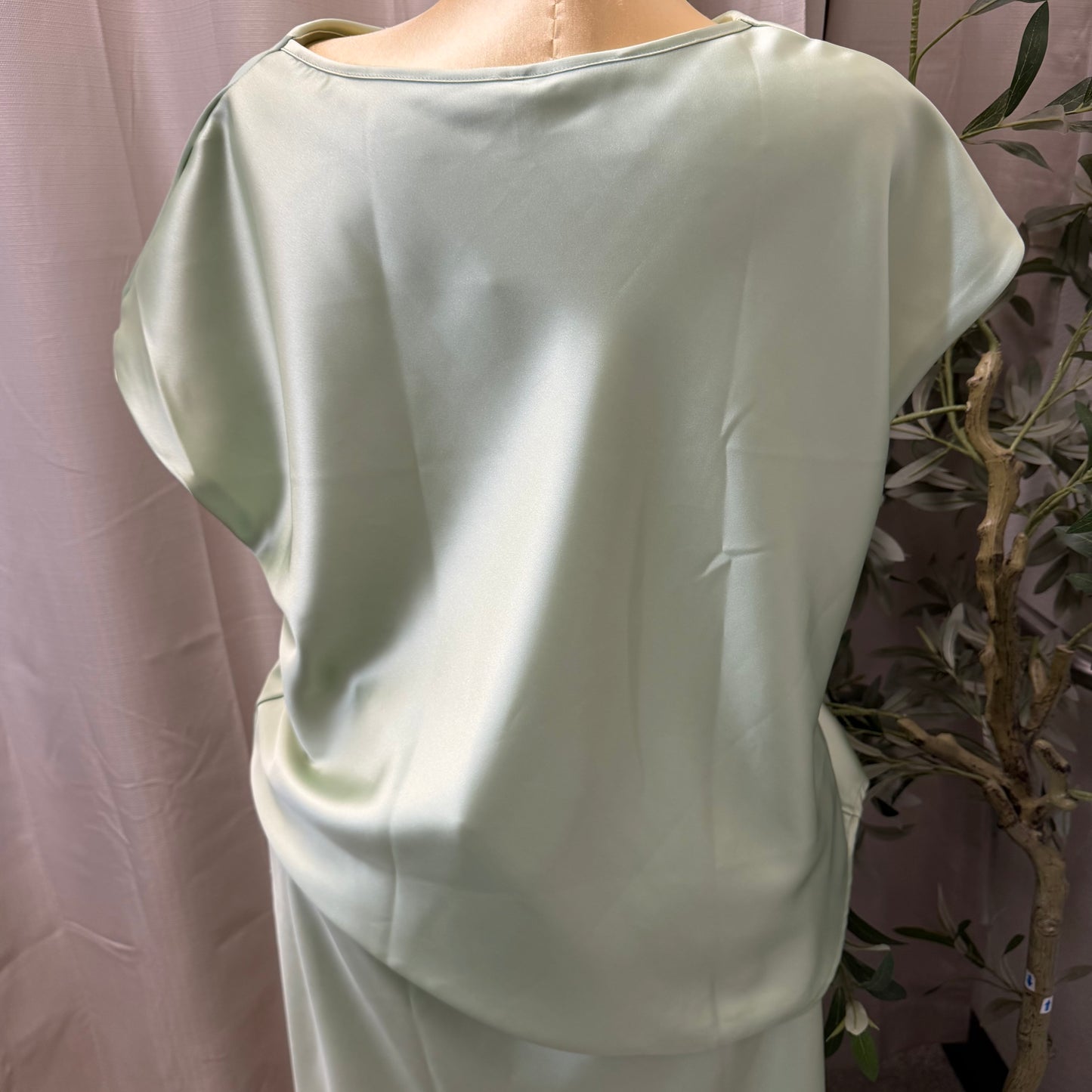 PL- Solid Satin Top with Cowl Neck-Sage Green