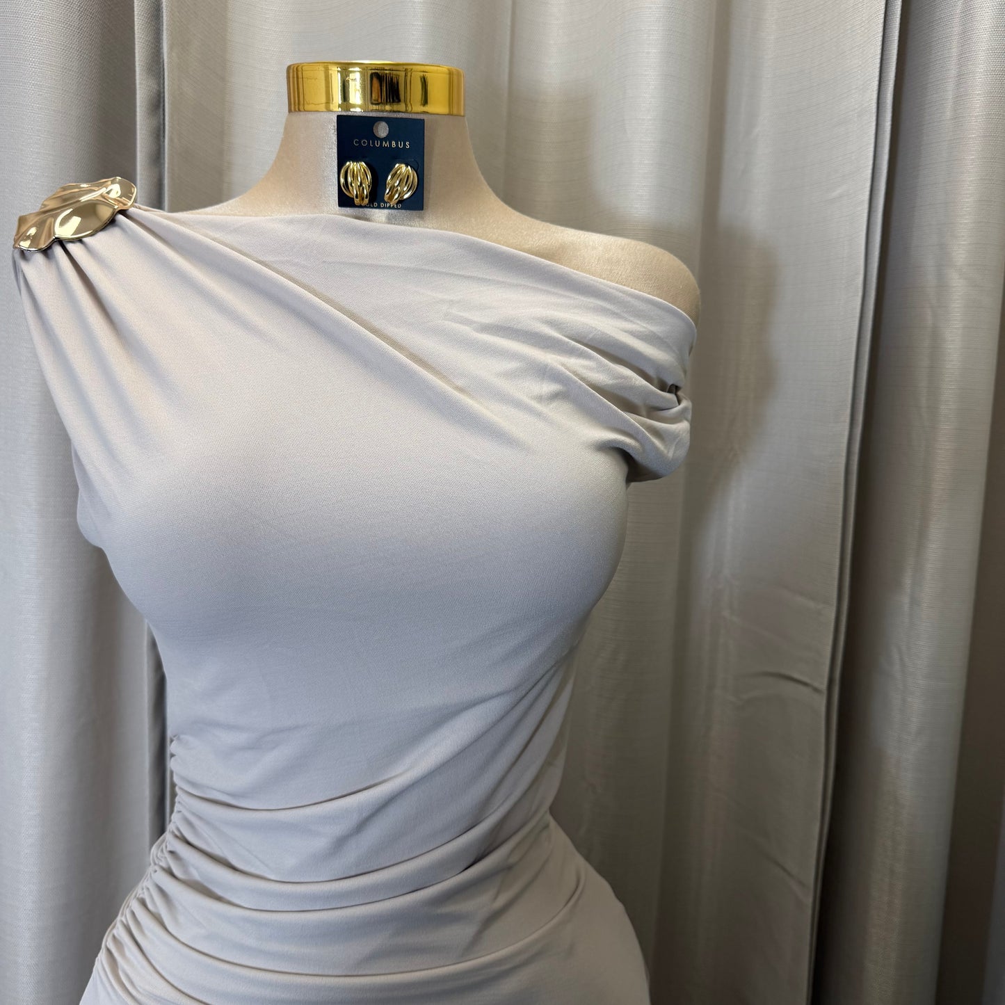 Asymmetric shoulder Gold Detail-Mocha/Brown