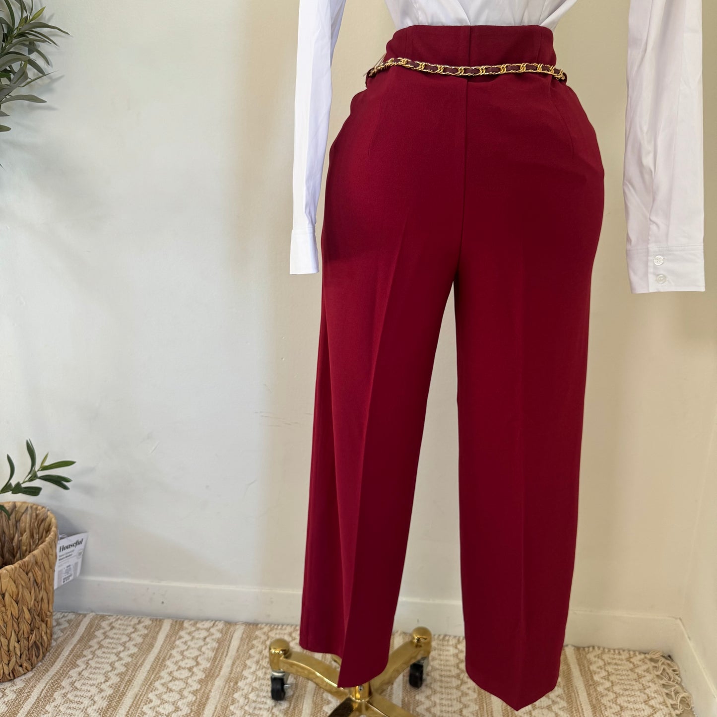 Dressy Pant with Chain- Burgundy