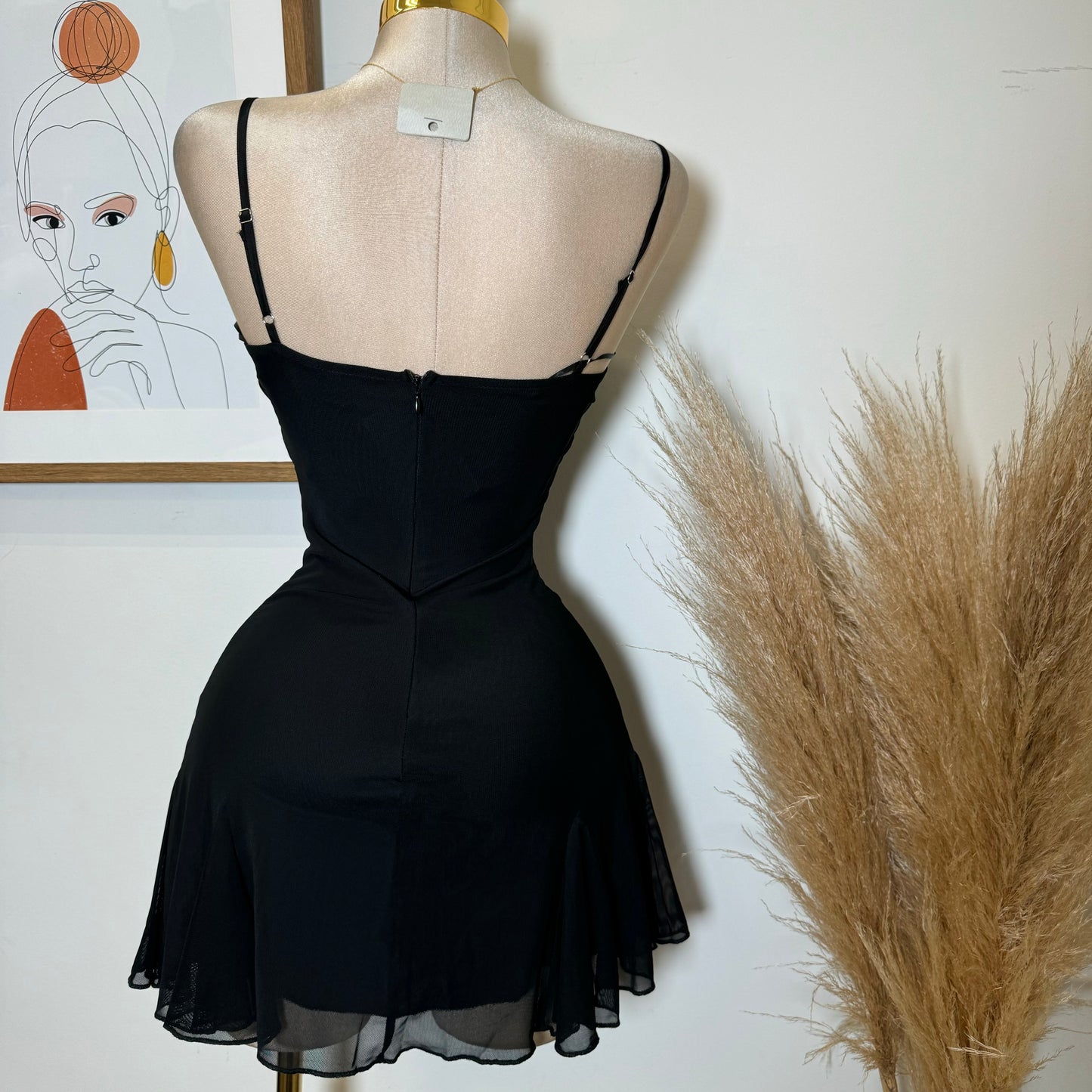 Mesh Mini Dress-Black