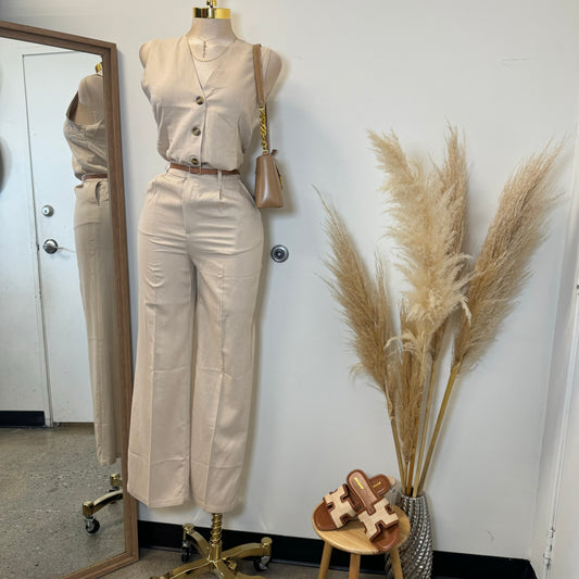 Kiora Pant Set with Belt-Beige