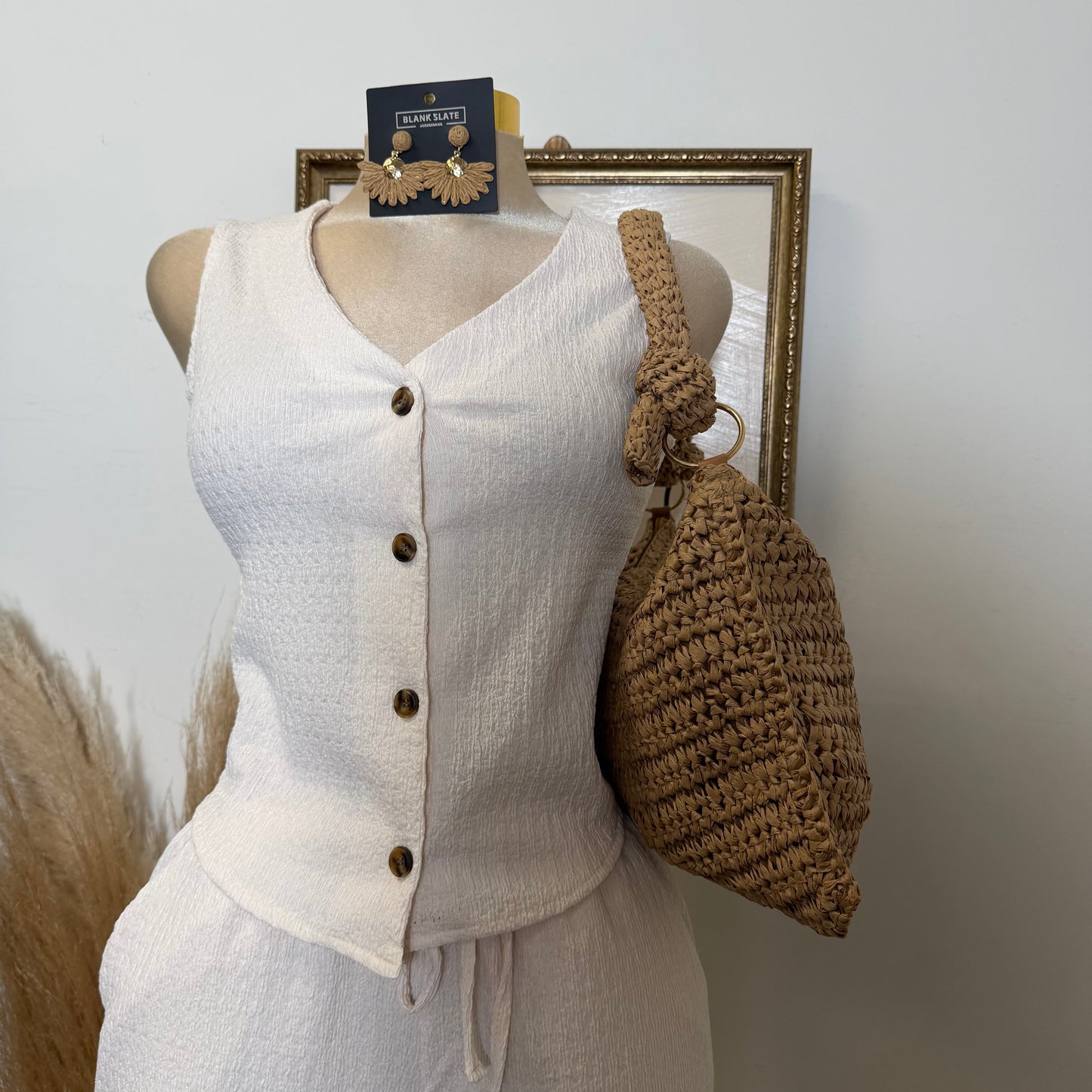 V-Neck Vest & Long pants Sets-Ivory
