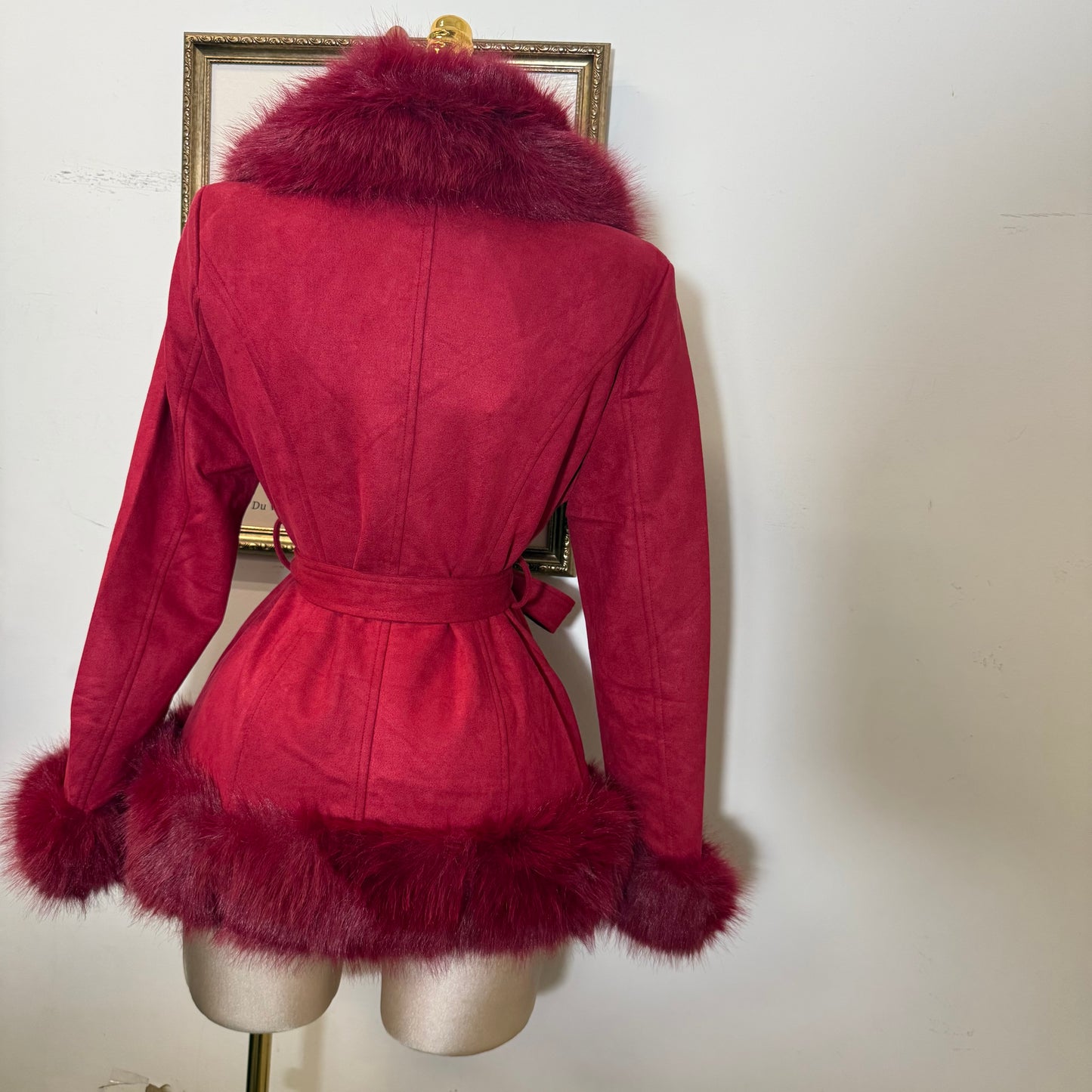 Dynasty Luxe Fur-Trimmed Coat Red
