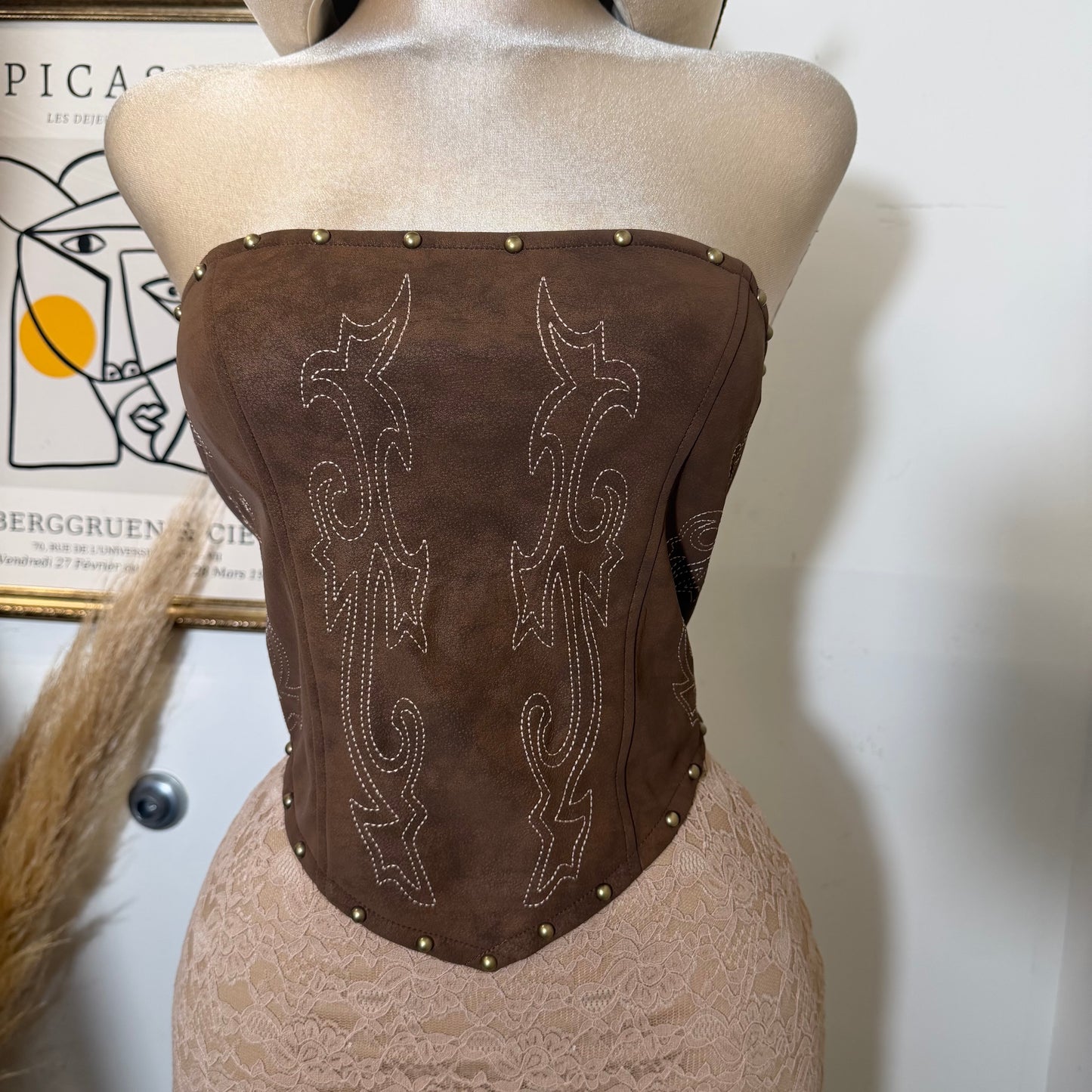 Western Lace Corset Top -Caramel
