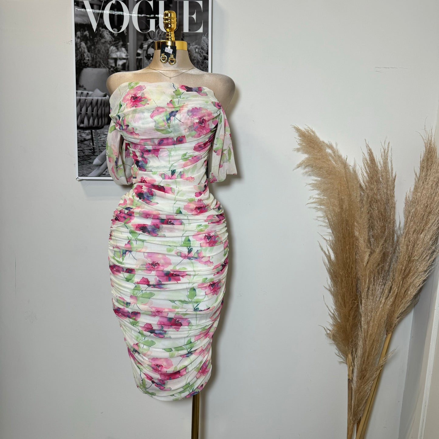 Camelia Mesh Dress-Flower Printed