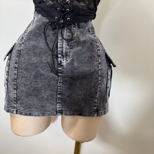 Corduroy Cargo Mini Skirt-Black