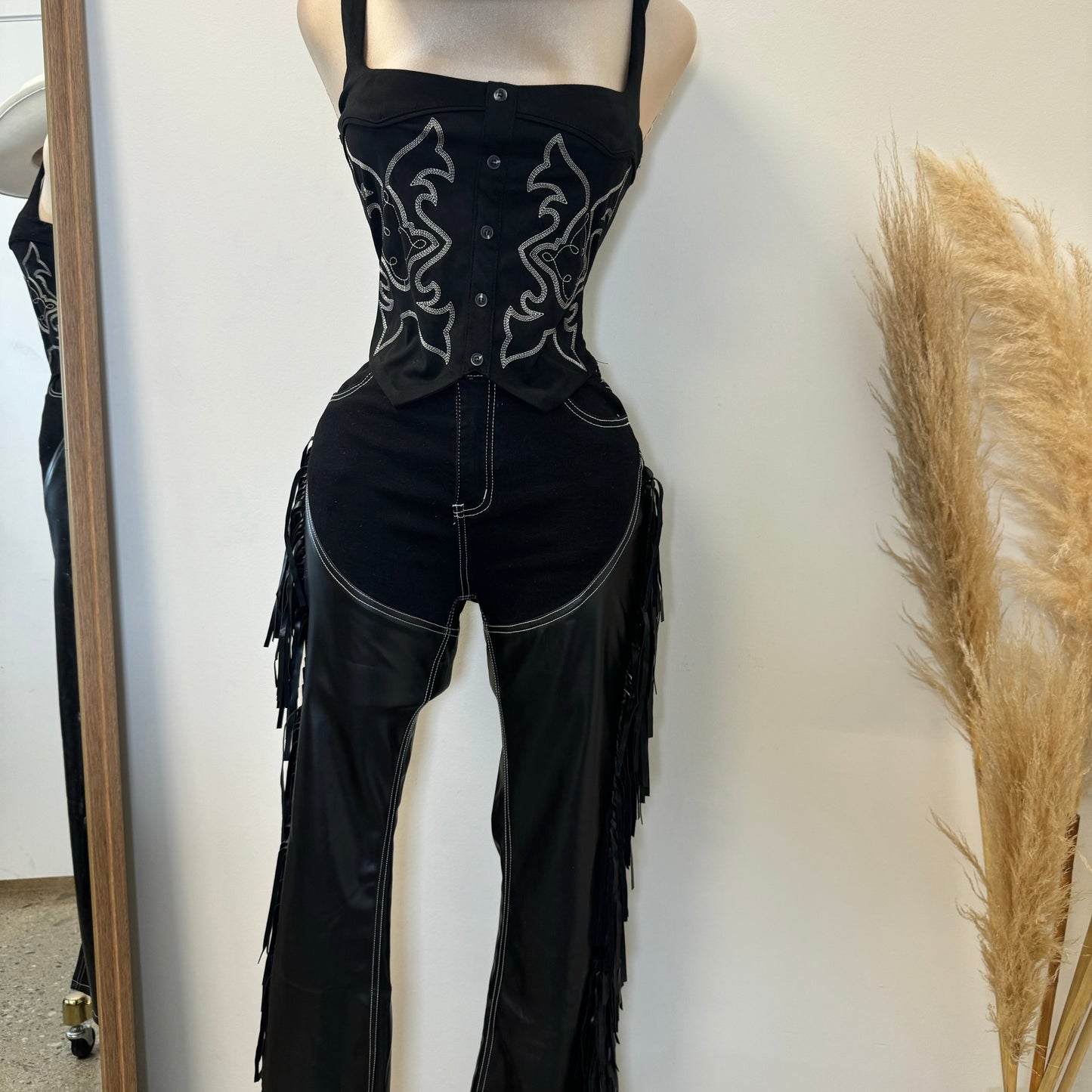 Chaps Fringe Pants -Black