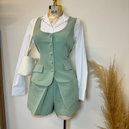 Chic Vest and Skort Set-Sage Green