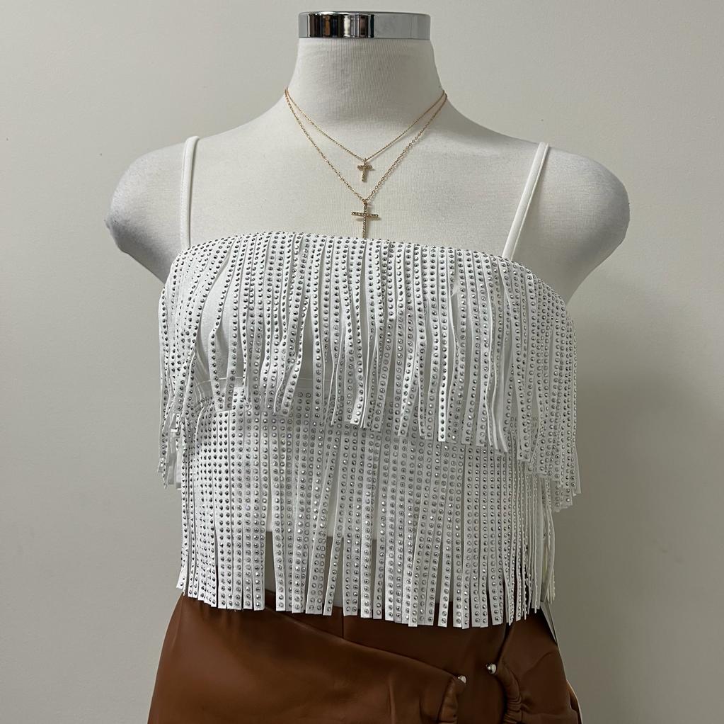 Zaira Fringe Top-White