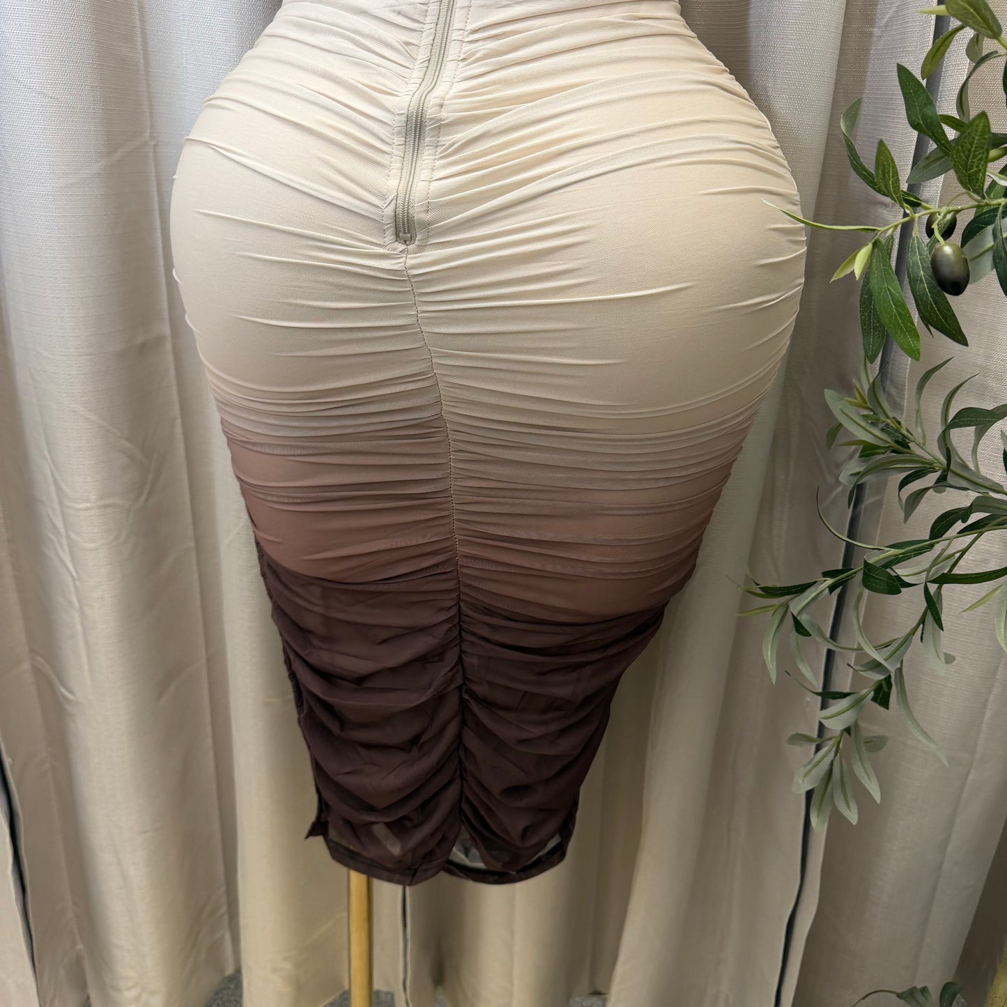 Ombre Off the Shoulder Dress-Taupe/Brown