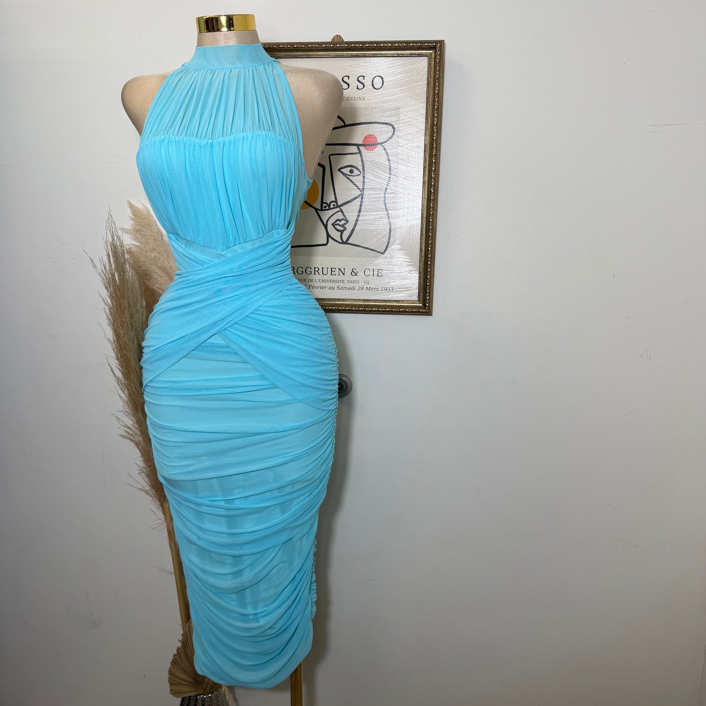 Mesh Sleeveless Dress-Baby Blue