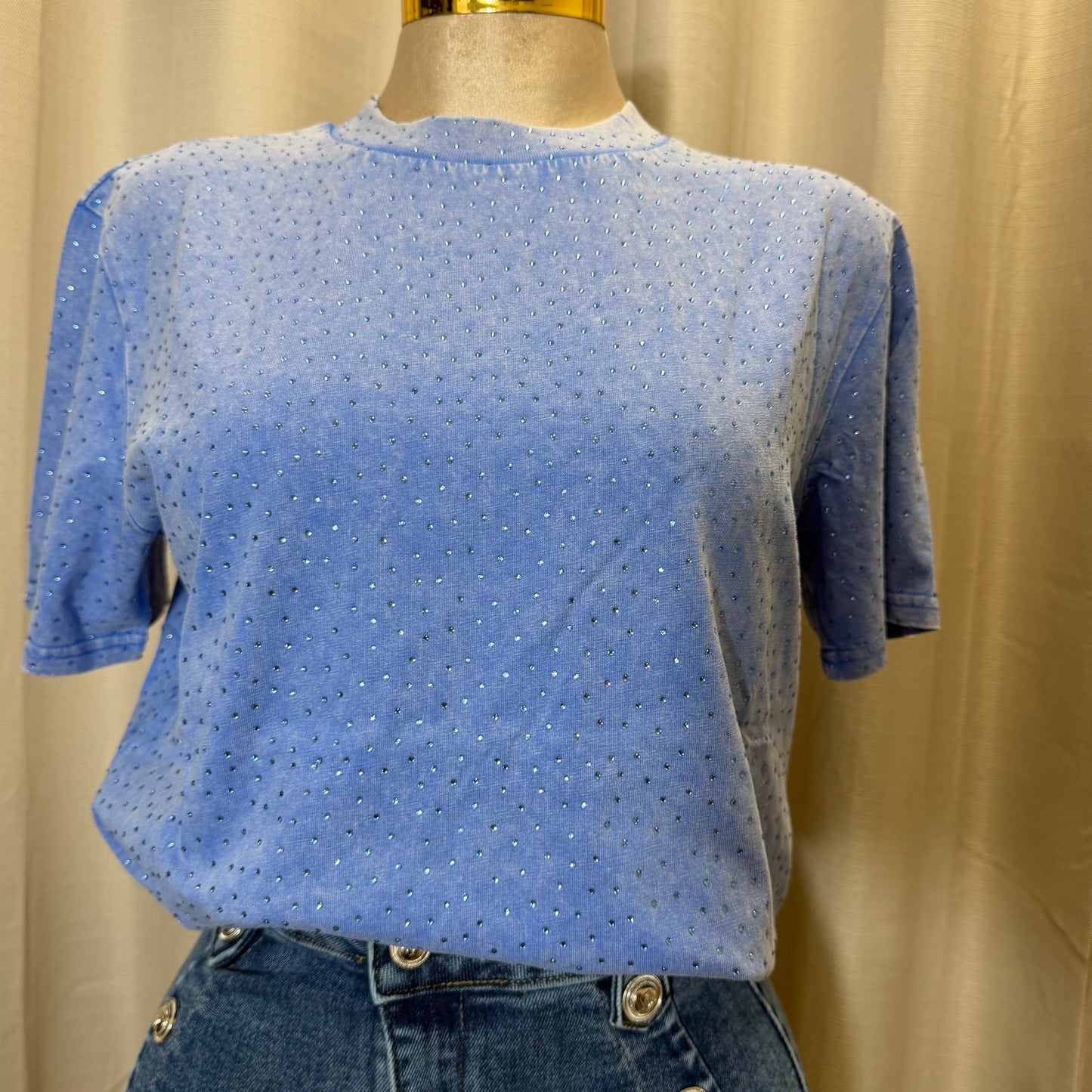 Rhinestone Oversized Top-baby blue