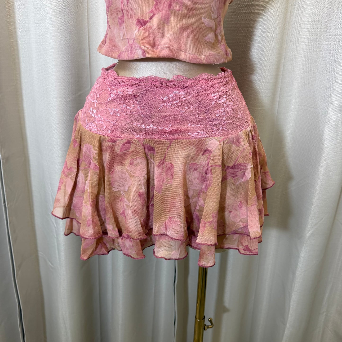Lace Flower Skirt set-Pink