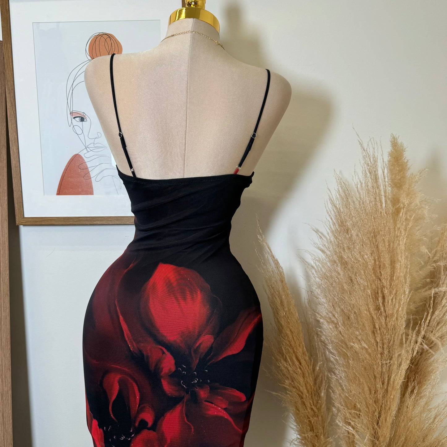 Alivis Mesh Spaghetti Dress-Black