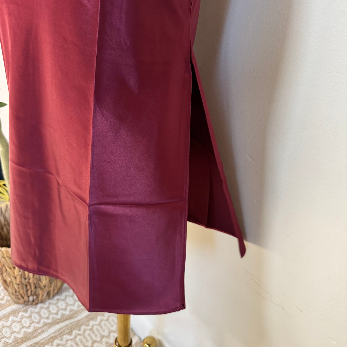 Satin Mermaid Midi Dress-Burgundy