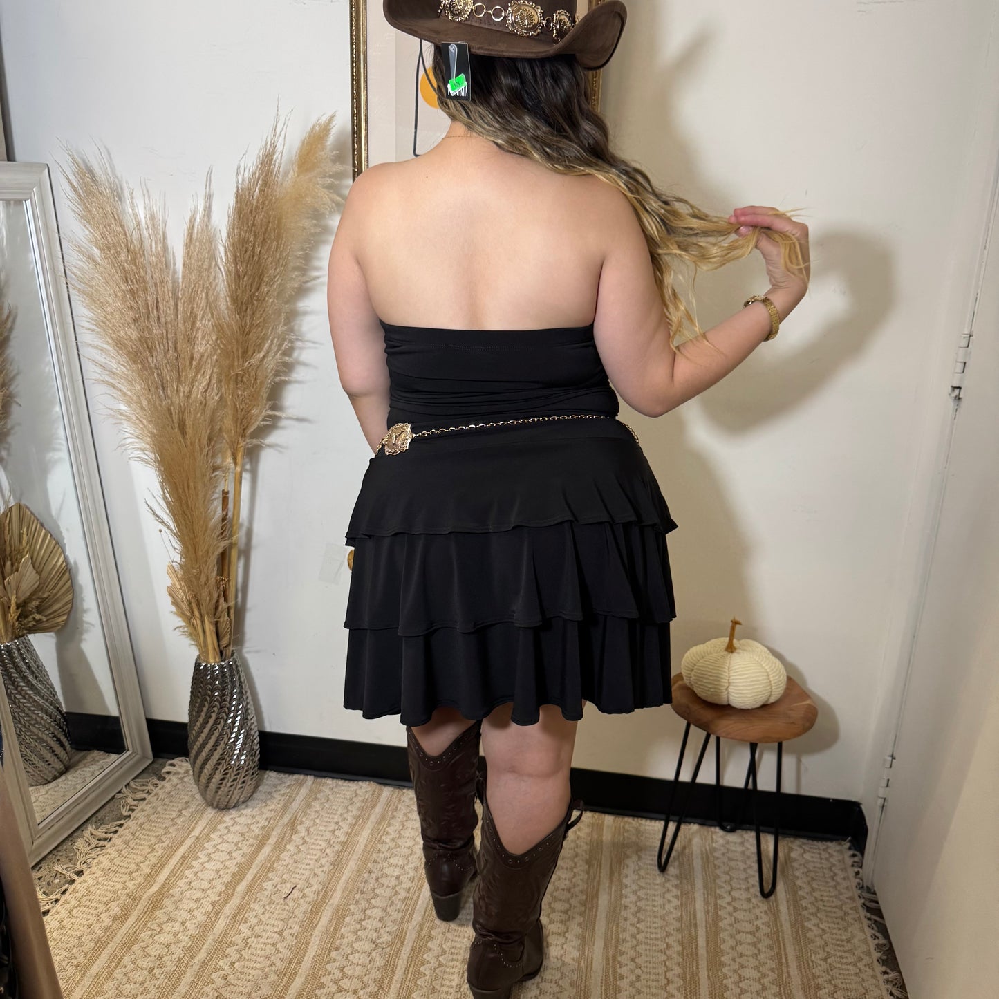 Ruffle Tube Dress-Black