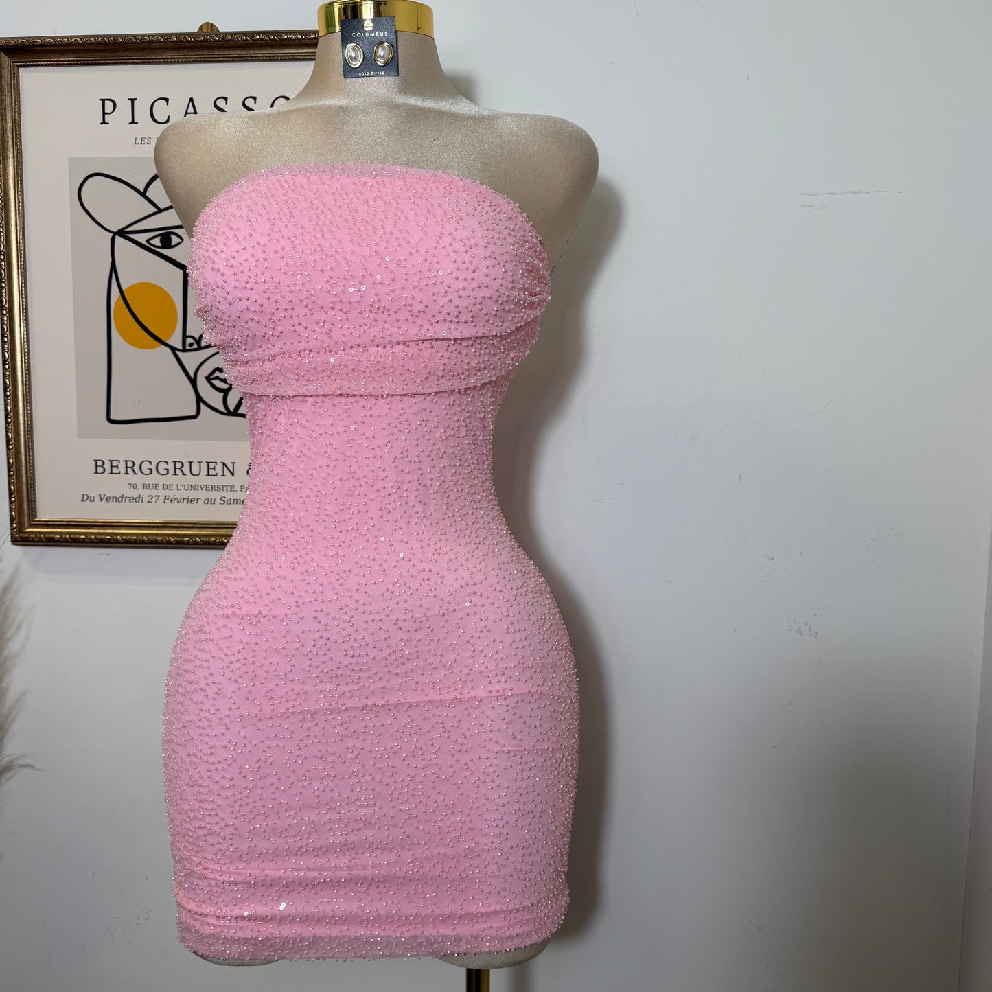 Sparkle Strapless Dress-Baby Pink
