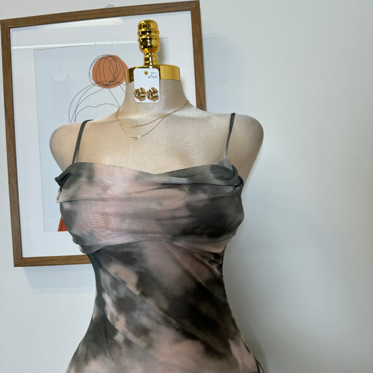 Mixie Mesh Open Slit Dress-Olive