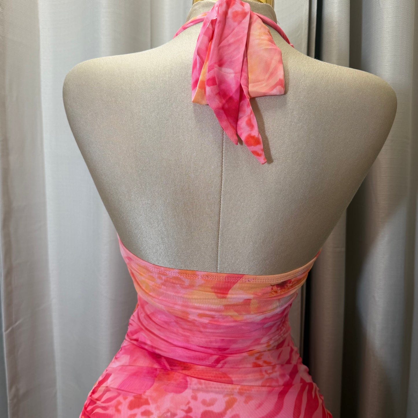 Halter Leopard flower Dress-Pink