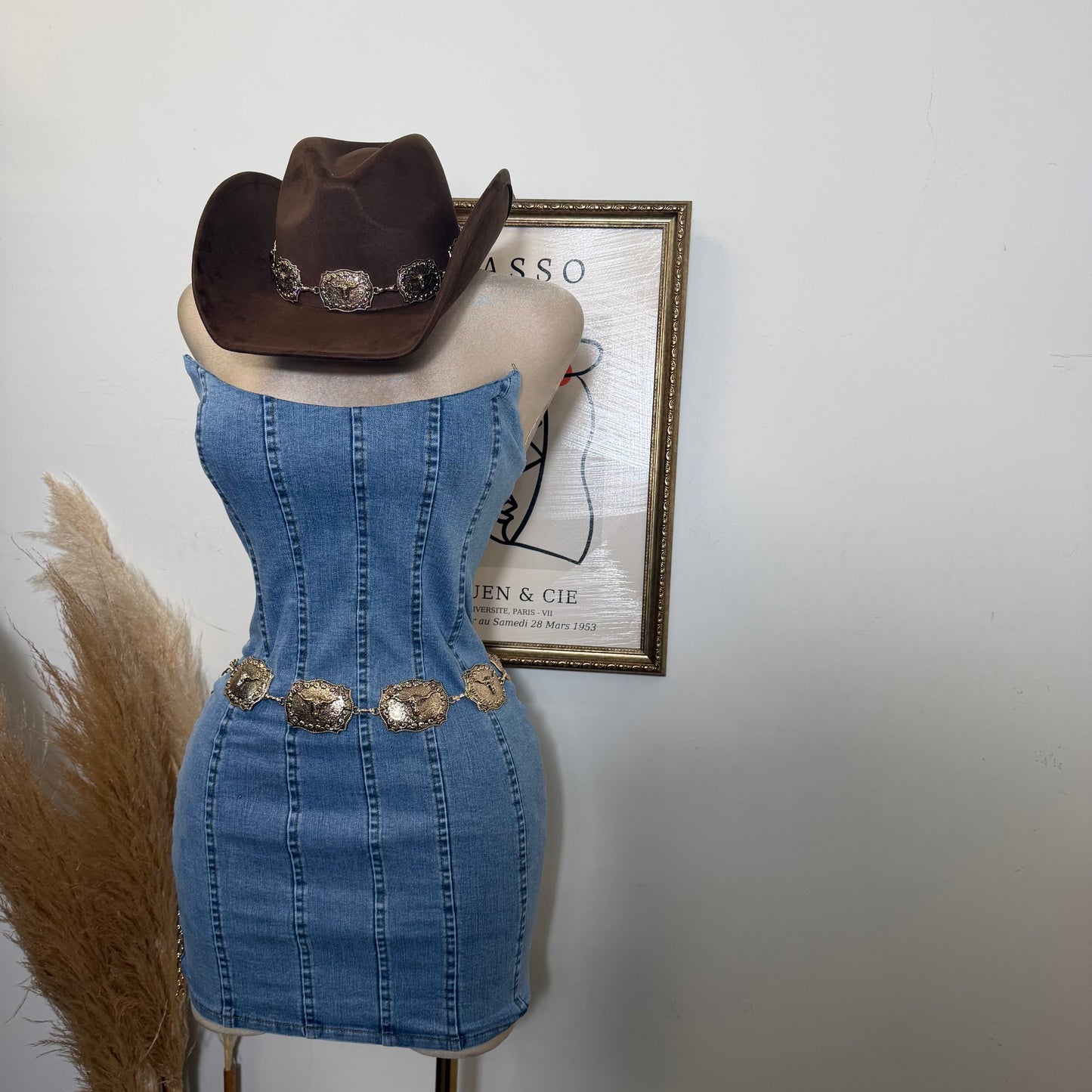 Denim Strapless mini Dress-LT Blue