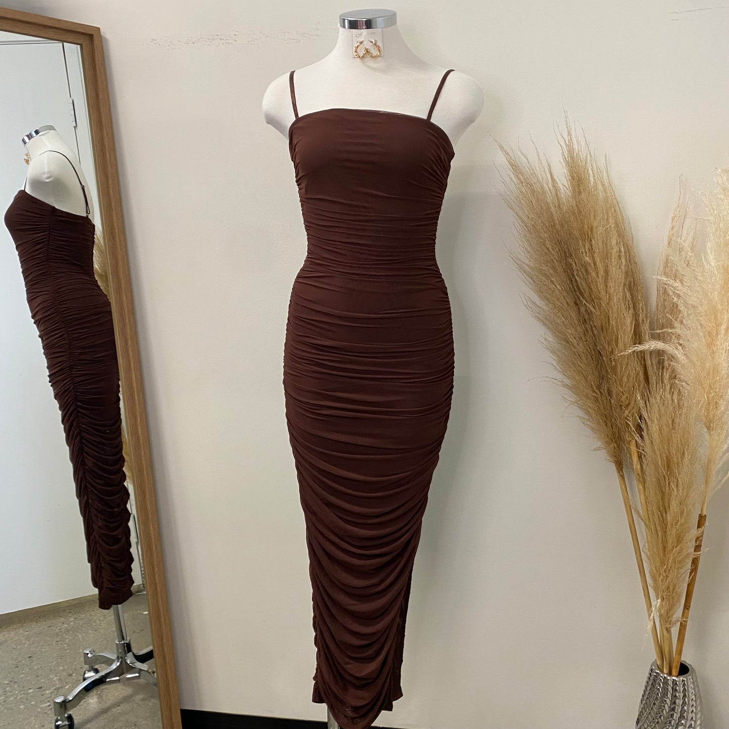 Carla Midi Dress-Brown