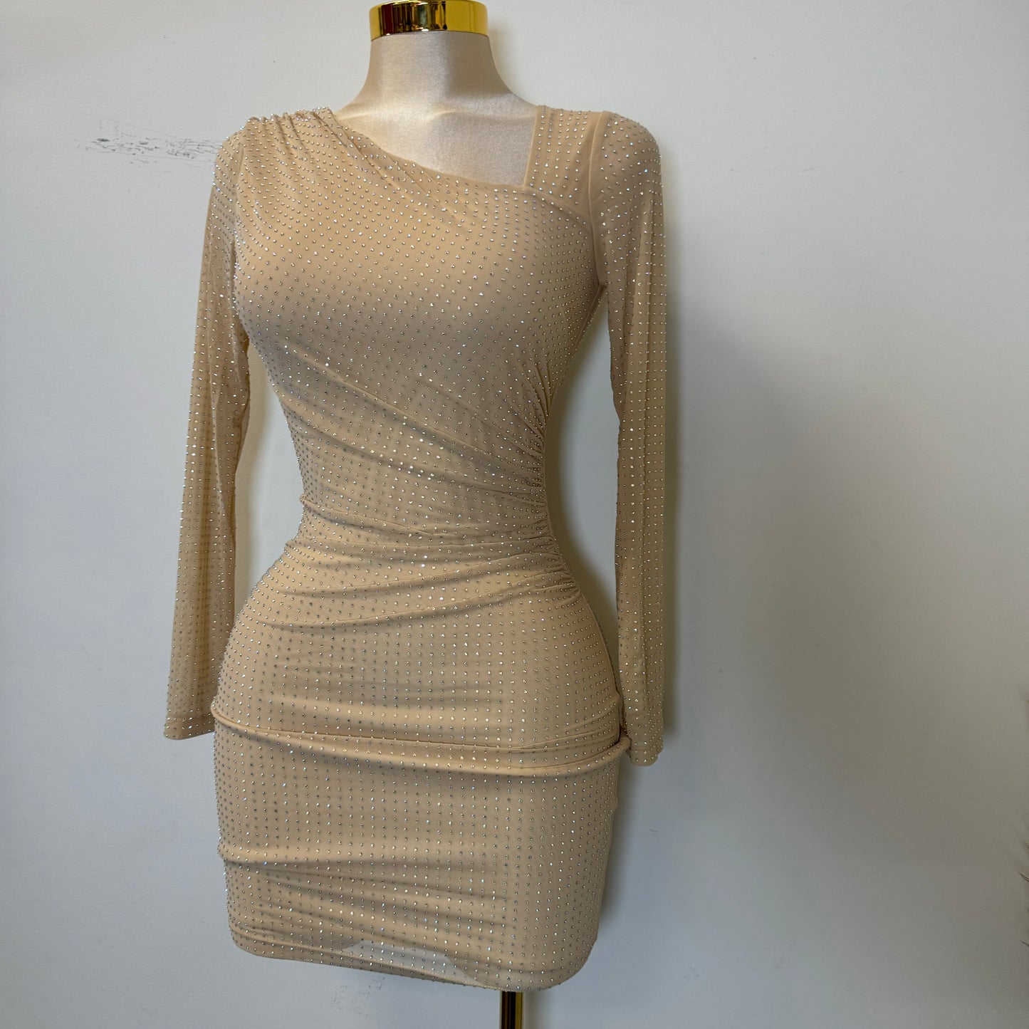 Luxi Rhinestone Dress-Nude